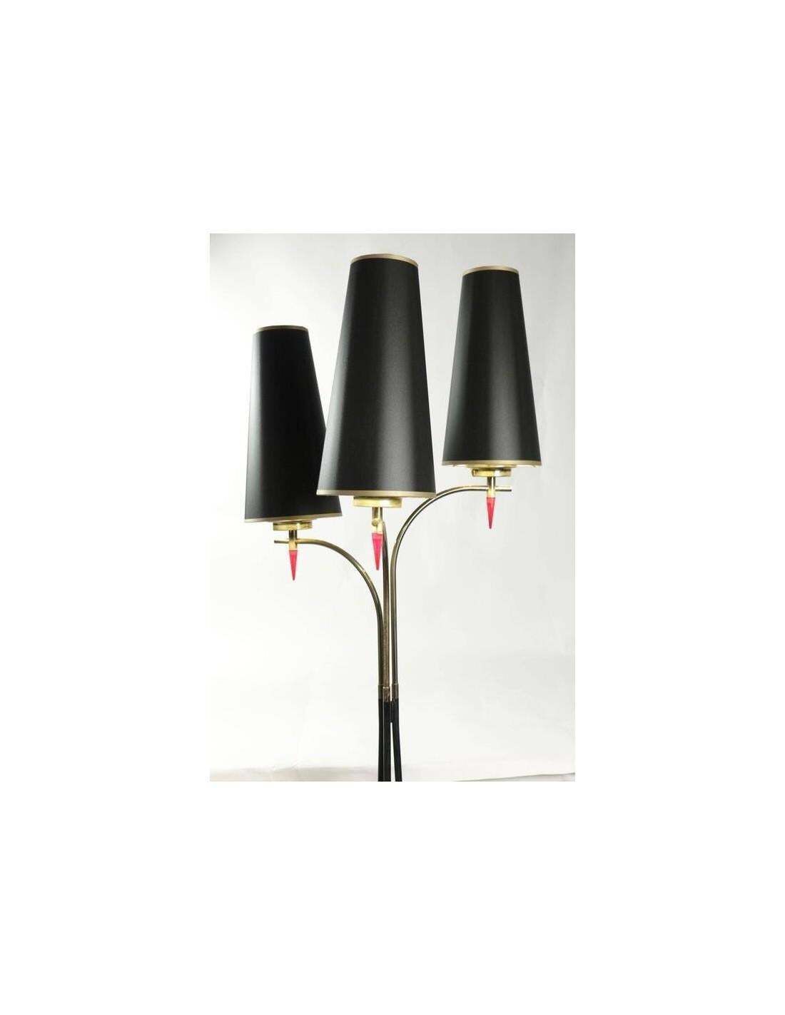 Standing Floor Lamp From The 1960s In Metal Paint And Brass, Three Lights. photo for sale