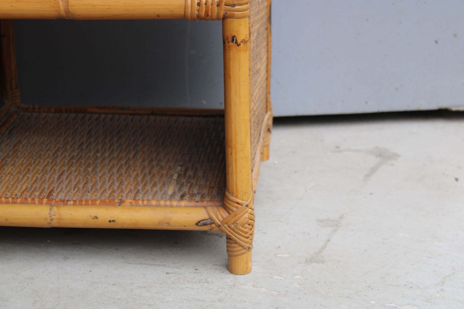 Pair Of Cube Shaped Bamboo Bedside Table With Drawer And Shelf Italy 1970s. photo Furniture