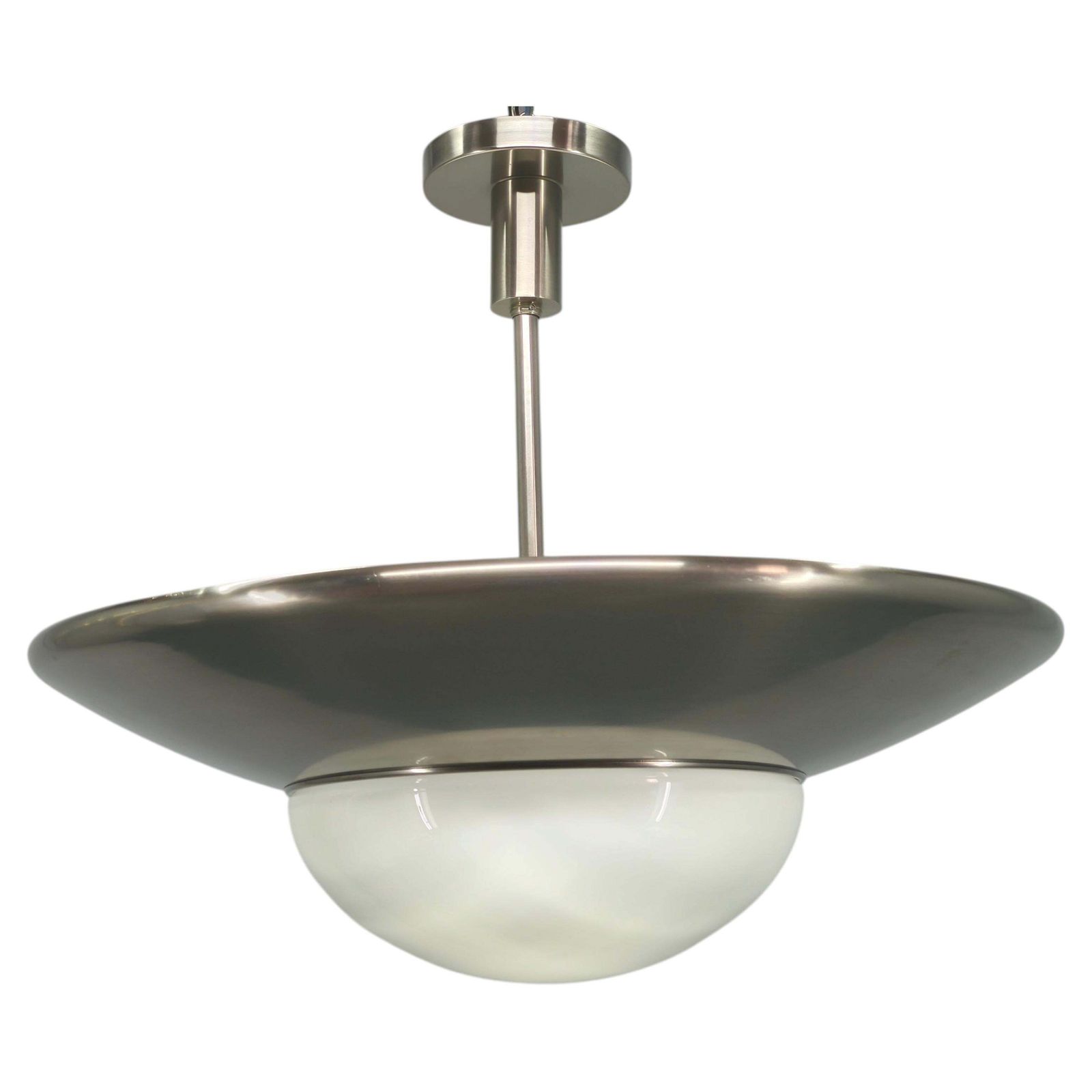Bauhaus Pendant Light In Nickel And Glass, 1930s Czechoslovakia.