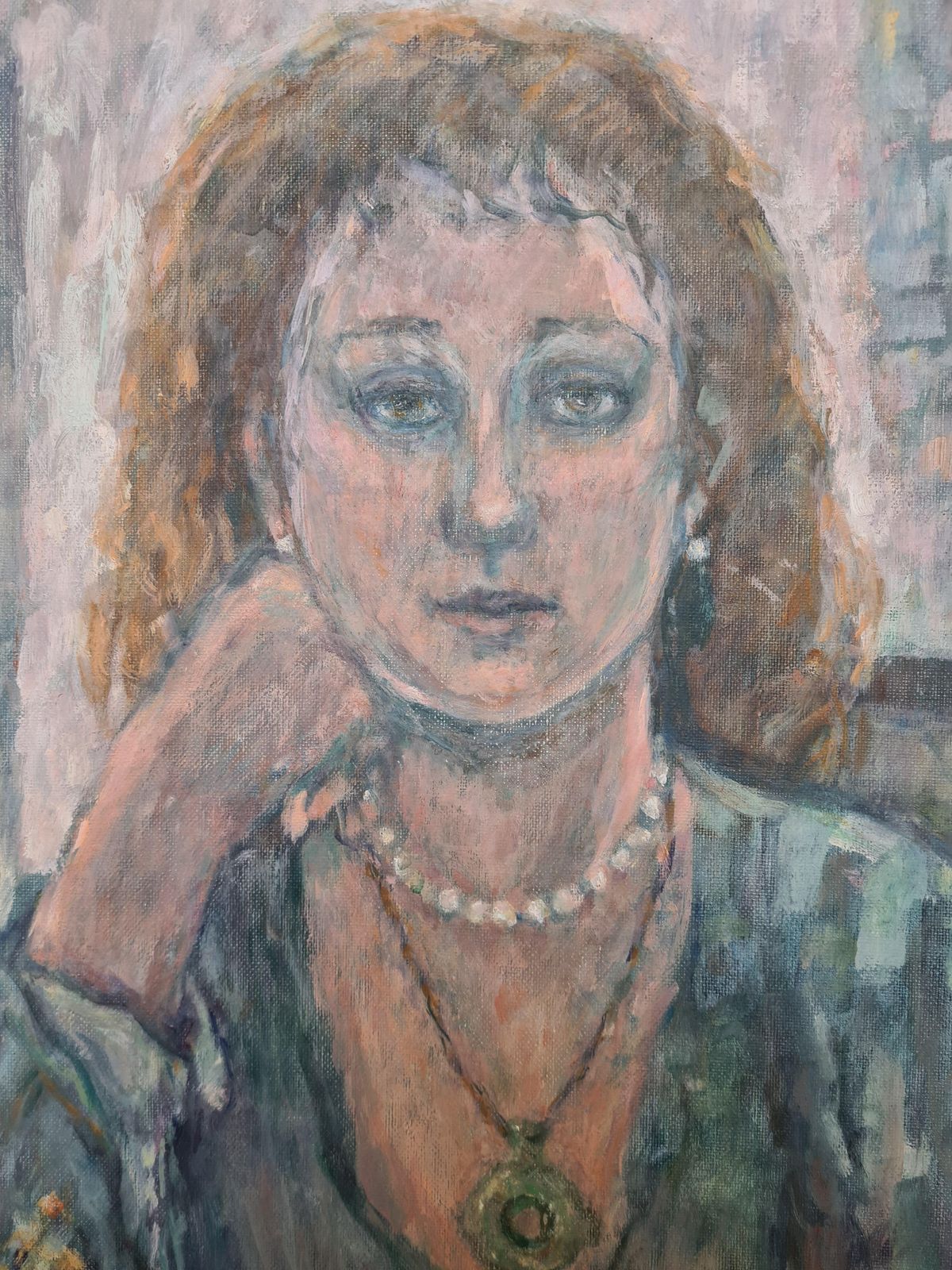 Ulla Fribrock Portrait Of Woman In Interior, Oil On Canvas Modern Figurative Late 20th Century 1985. photo furniture