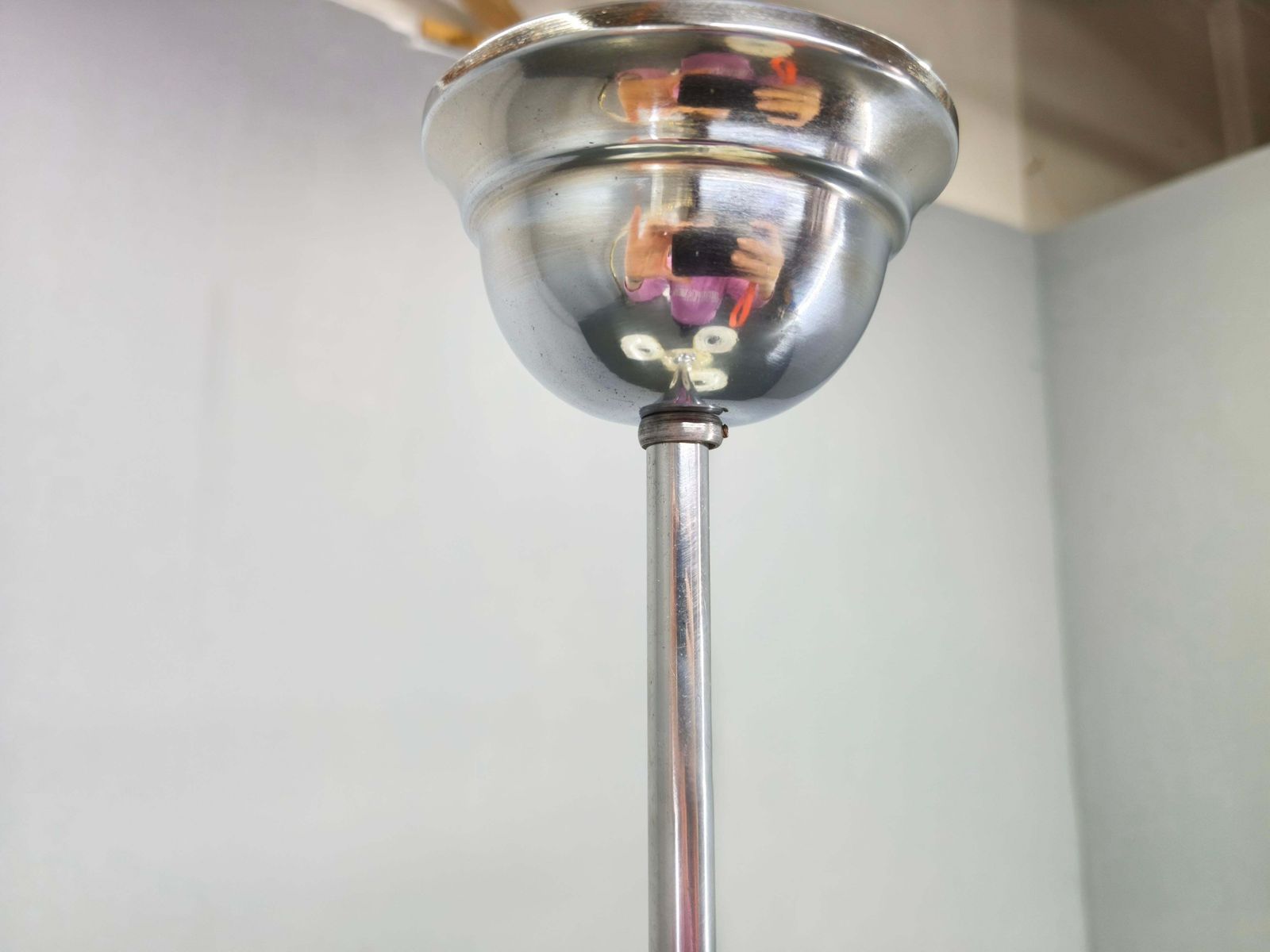 photo furniture Bauhaus Chandelier Czechoslovakia 1930s Milk Glass Chrome Pendant.