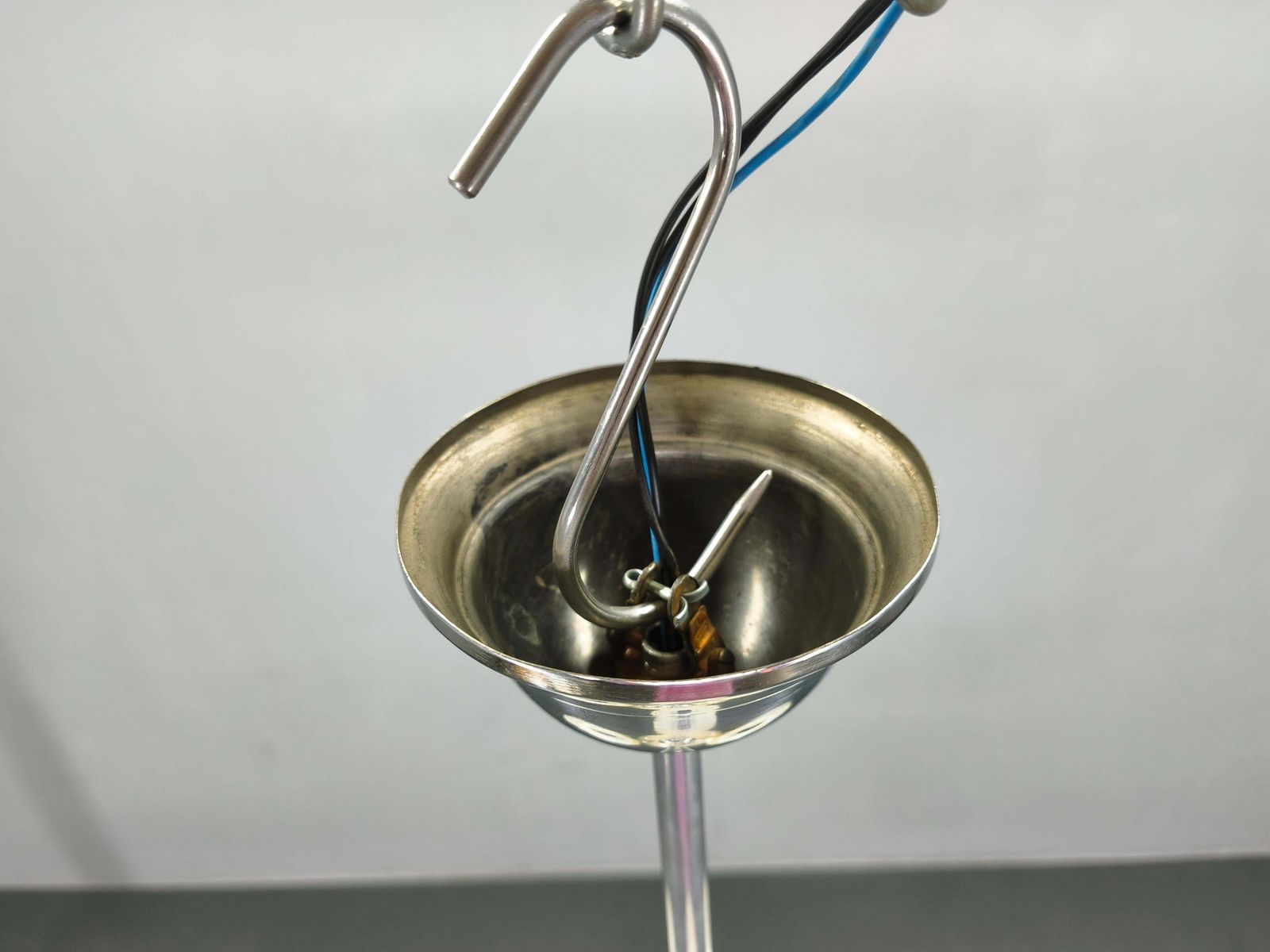 photo for sale Bauhaus Chandelier Czechoslovakia 1930s Milk Glass Chrome Pendant.