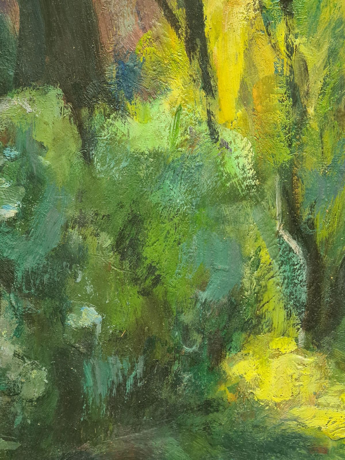 Jean Perret Sunny Wooded Glade, Mid Century Oil On Board Landscape, 54x64 Cm. photo vintage