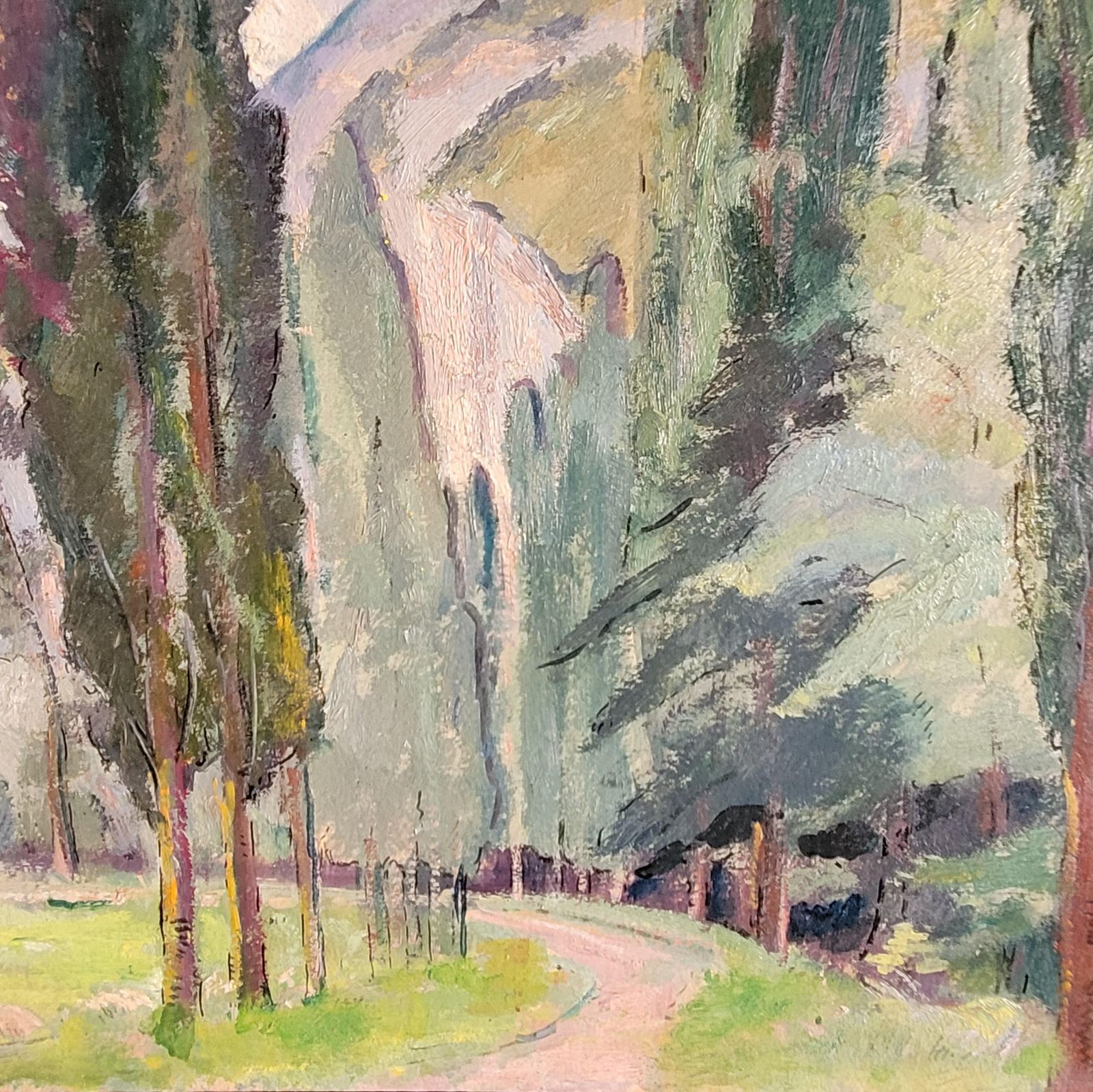 Jean Perret Provençal Landscape With Cypress Trees. Oil On Board. 44cm X 54.5cm. photo Art