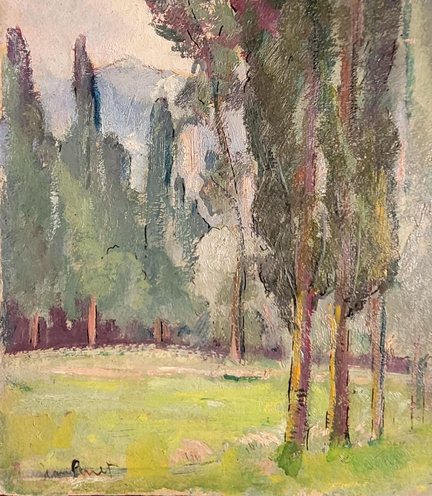 Jean Perret Provençal Landscape With Cypress Trees. Oil On Board. 44cm X 54.5cm. photo 762.0