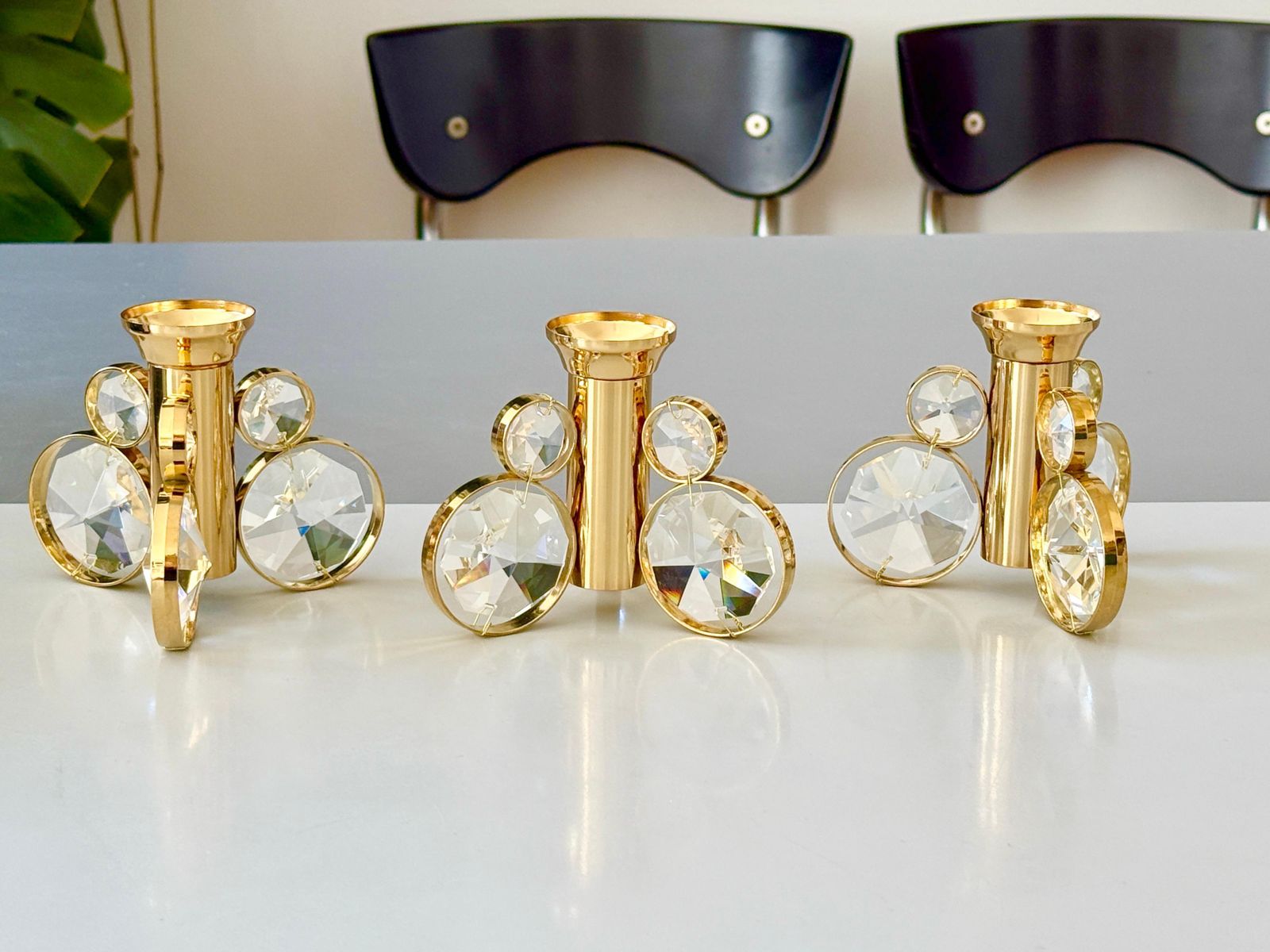 Set Of 6 Palwa Gaetano Sciolari Style Brass & Crystal Candle Holder Candlestick. photo buy