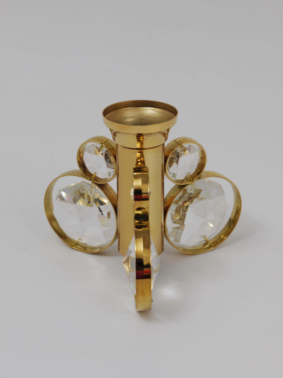 photo vintage Set Of 6 Palwa Gaetano Sciolari Style Brass & Crystal Candle Holder Candlestick.