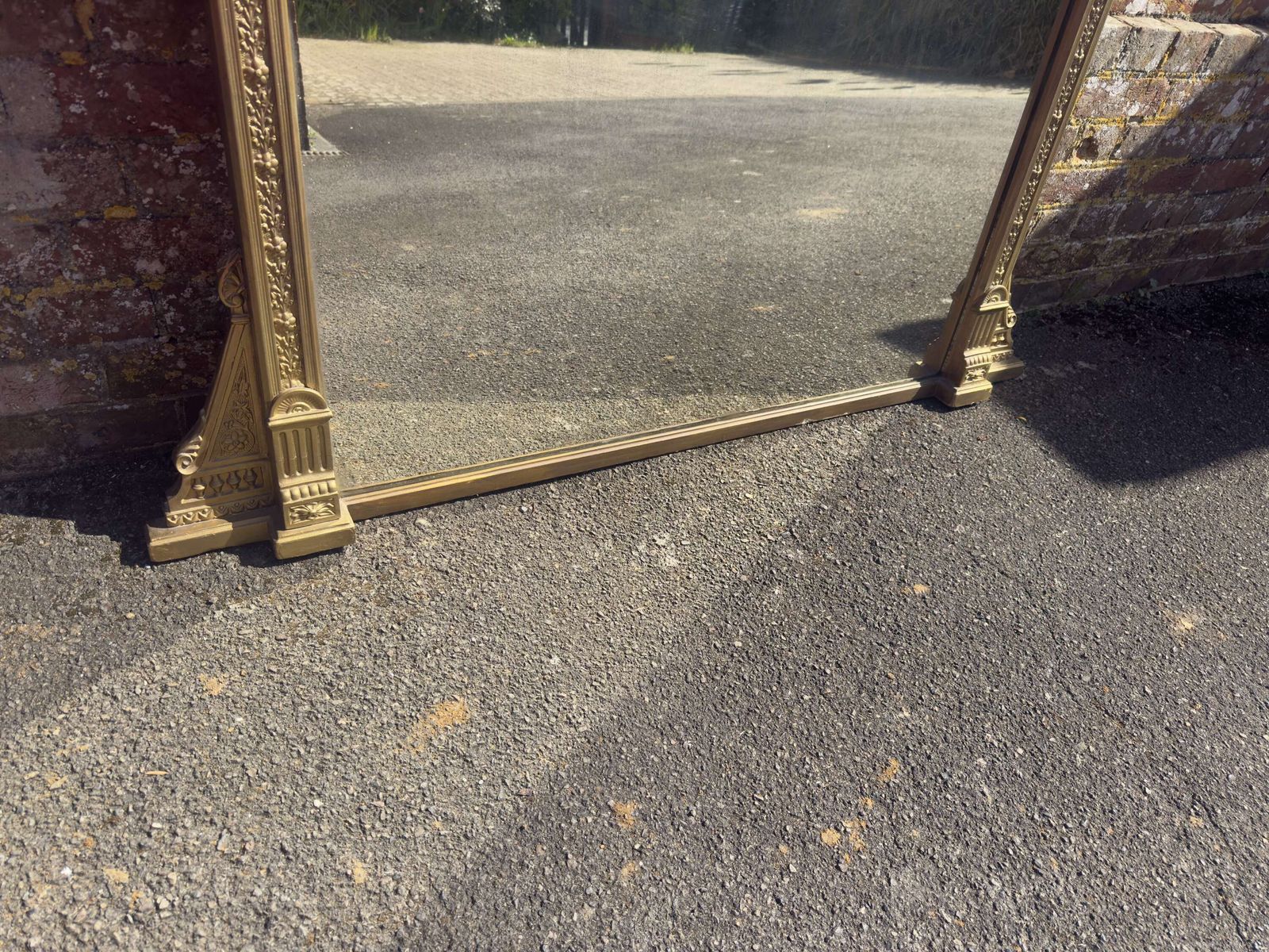 A Superb Large Antique English 19th Century Carved Wood & Gesso Gilt Overmantle Mirror. photo vinterior
