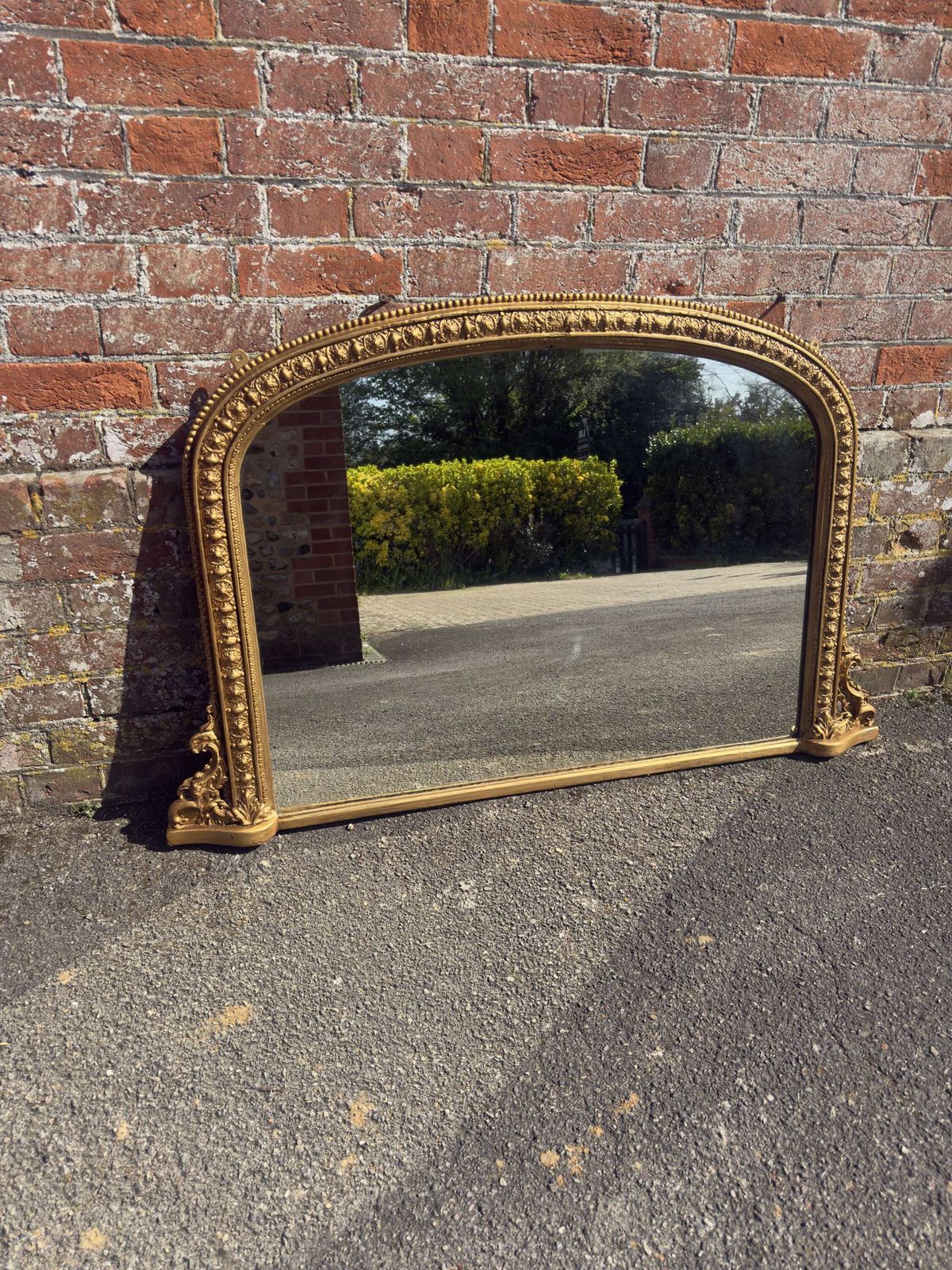 A Delightful Good Size Antique English 19th Century Arched Top Gilt Overmantle Mirror.