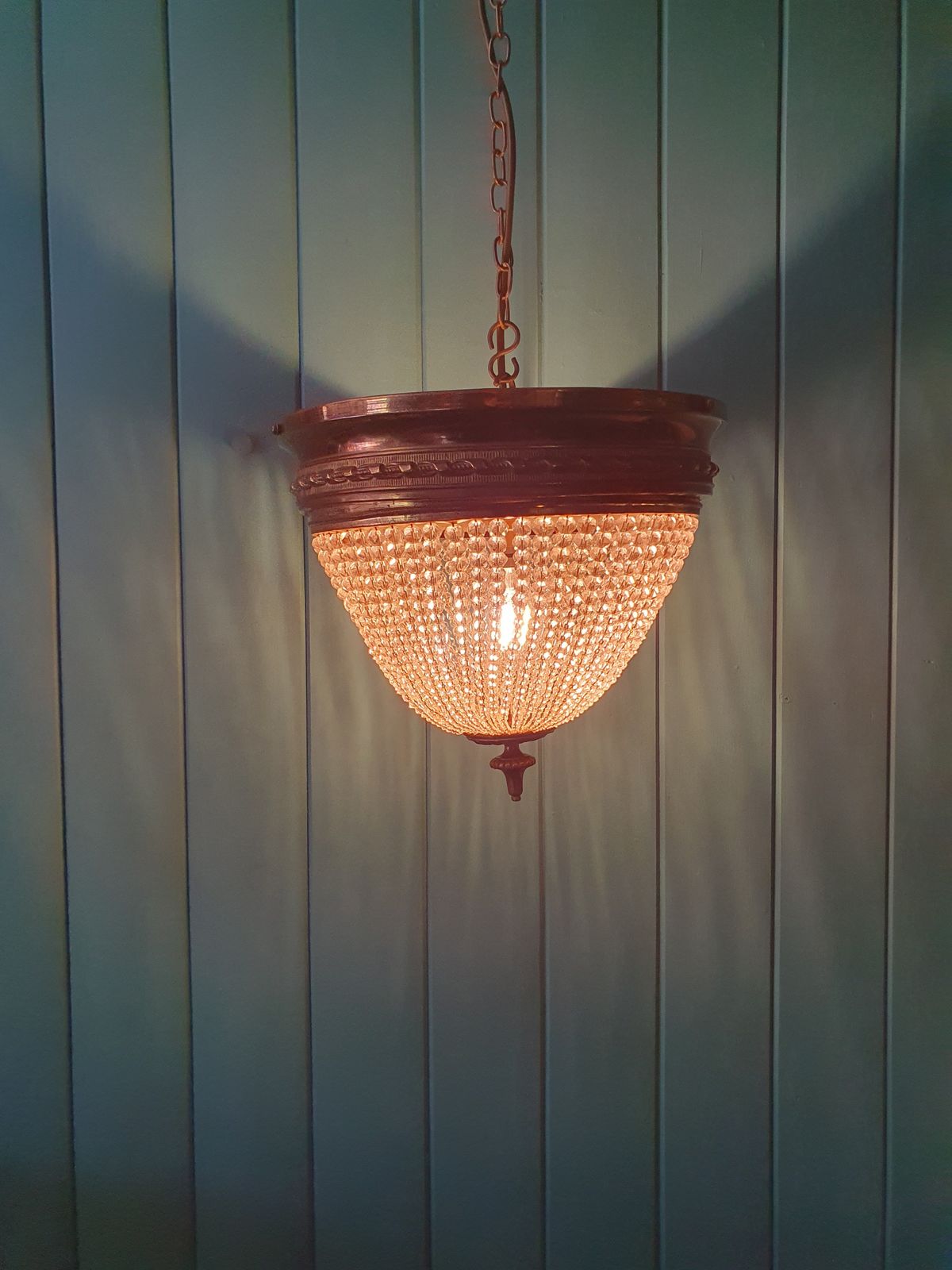 Early 20th Century Brass And Cut Glass Beaded Chandelier 13" photo furniture