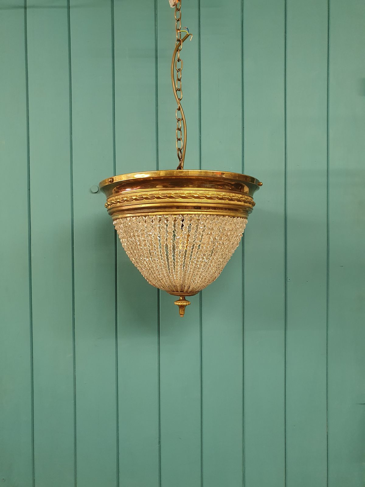 Early 20th Century Brass And Cut Glass Beaded Chandelier 13" photo buy