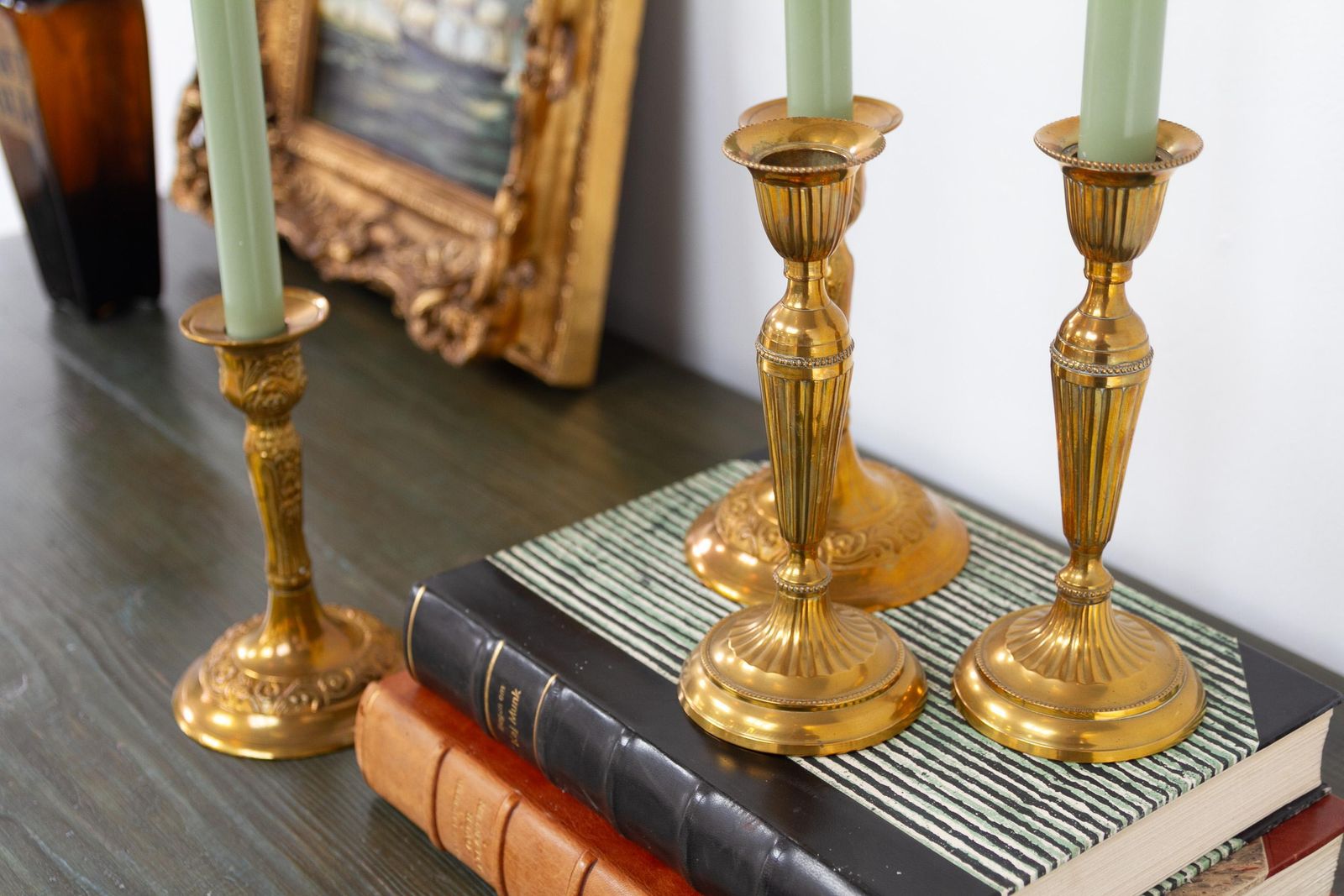 photo vinterior Vintage Danish Brass Candlesticks. Set Of 4.
