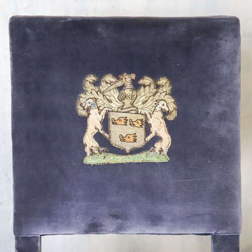 Matched Pair Scottish Oak Armorial Clan Chairs Velvet Upholstery Heraldic Crests C 1650 photo 2995.0