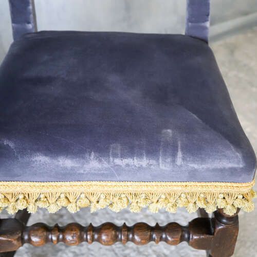 Matched Pair Scottish Oak Armorial Clan Chairs Velvet Upholstery Heraldic Crests C 1650 photo vinterior