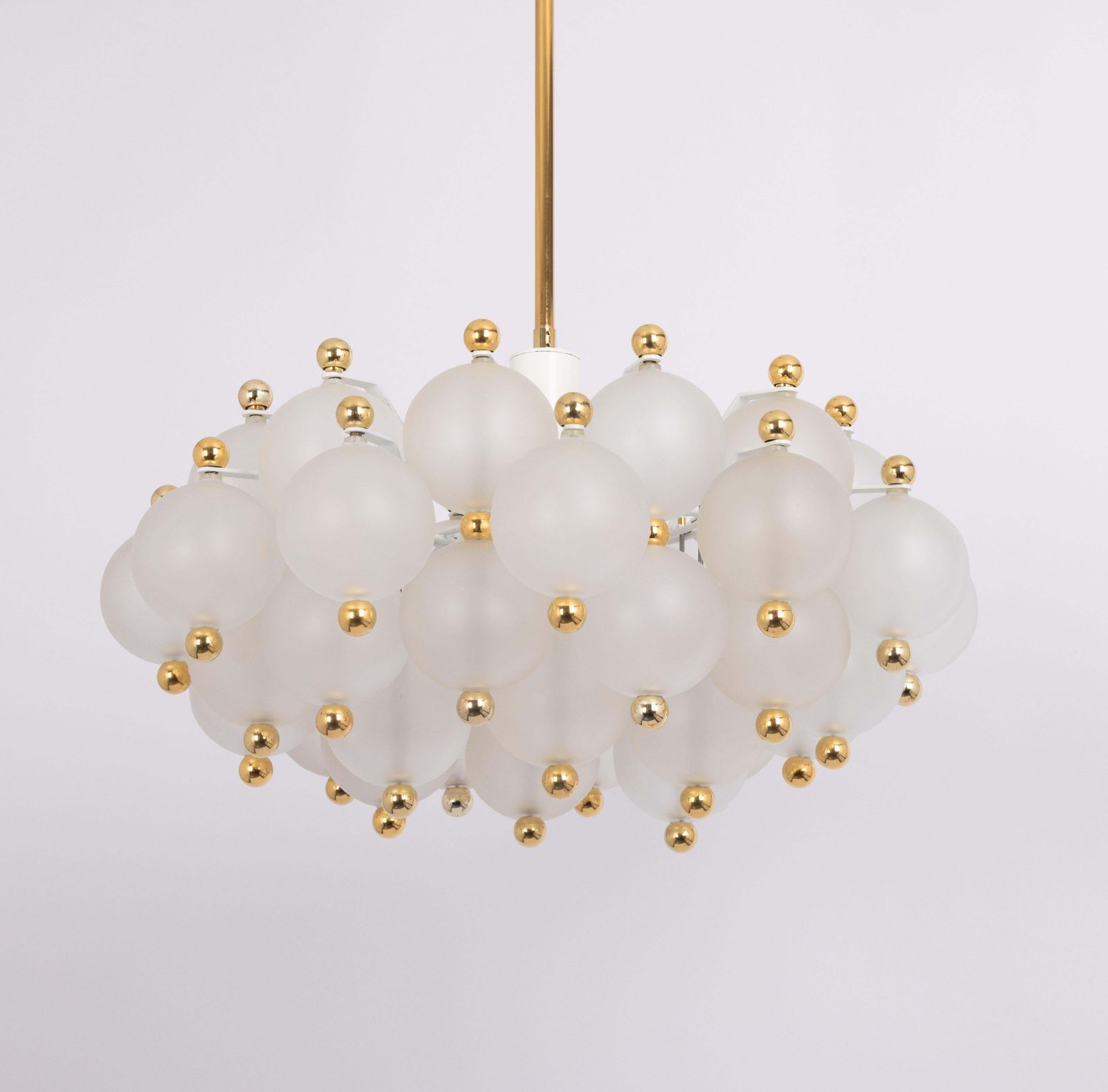 Large Frosted Glass And Brass Chandelier By Kinkeldey, Germany, 1970s photo for sale