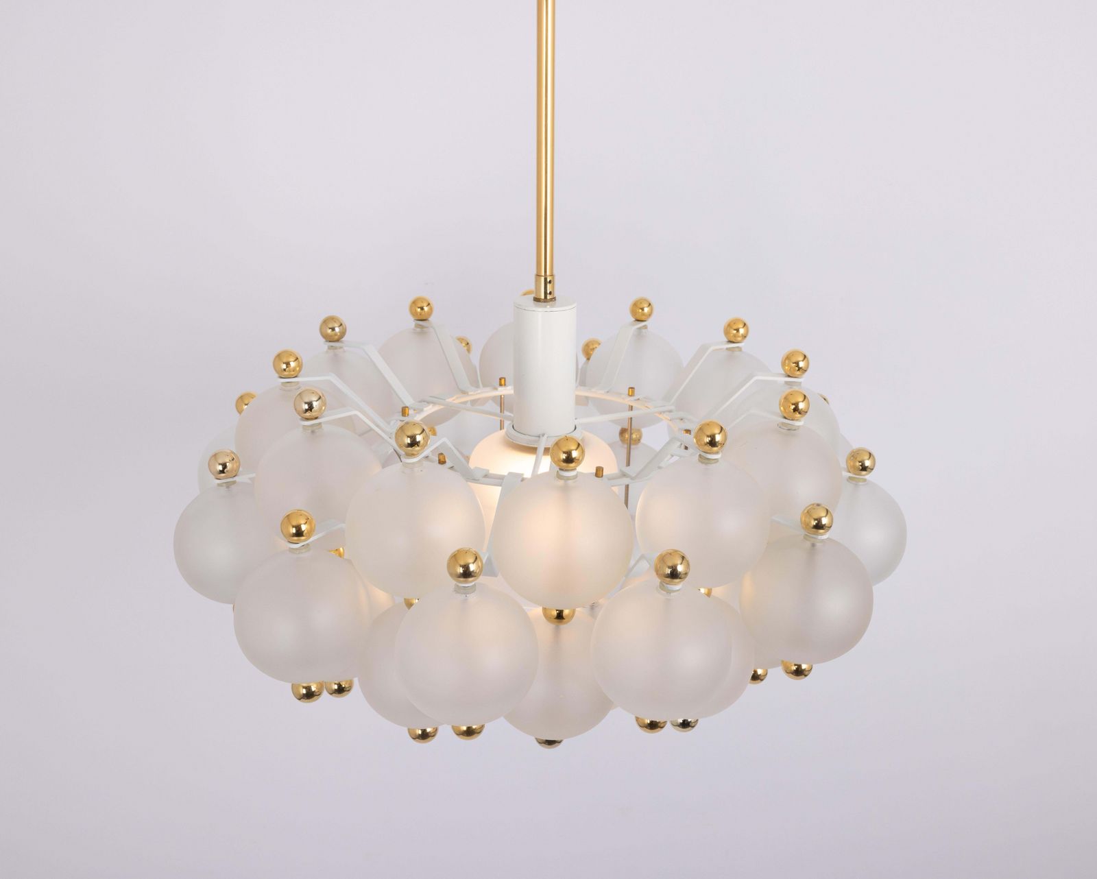 Large Frosted Glass And Brass Chandelier By Kinkeldey, Germany, 1970s photo vintage