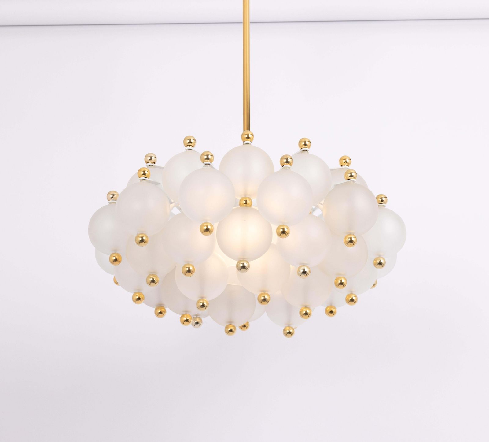 photo vinterior Large Frosted Glass And Brass Chandelier By Kinkeldey, Germany, 1970s