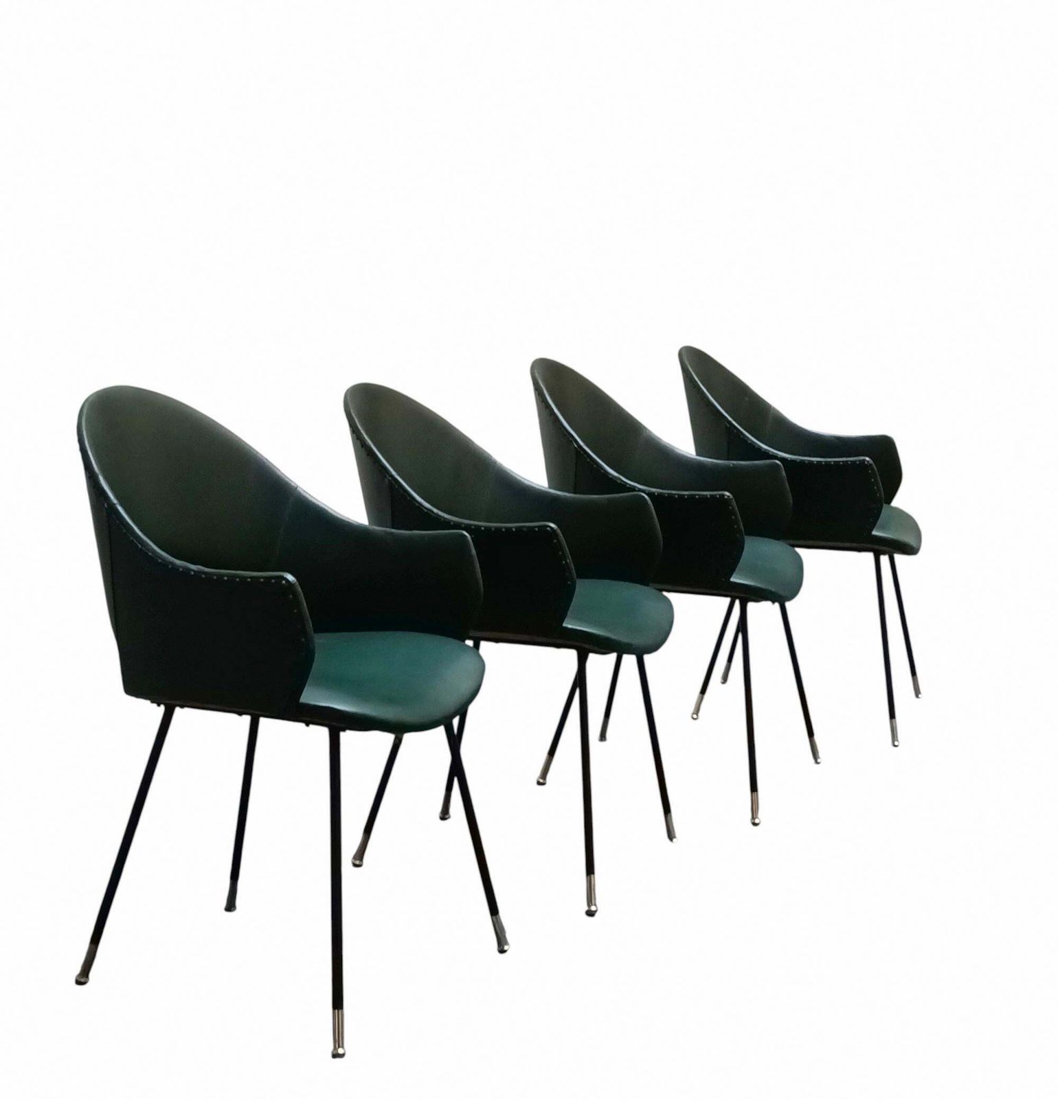 Set Of 4 Round Back Chairs Upholstered In Green Skay, Italy 1970s photo Furniture