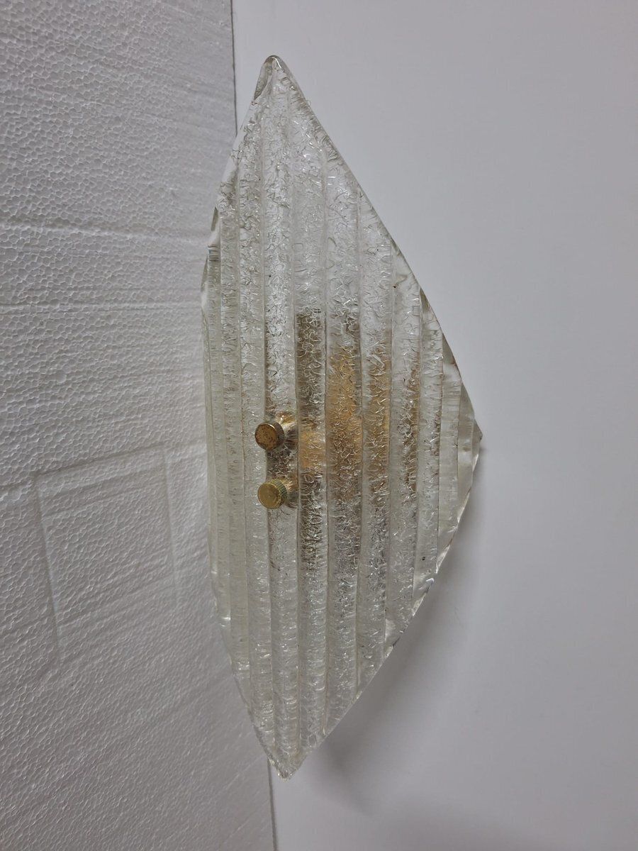 Murano Glass Wall Lamps In Glass And Brass, Italy, 1970s, Set Of 3 photo for sale
