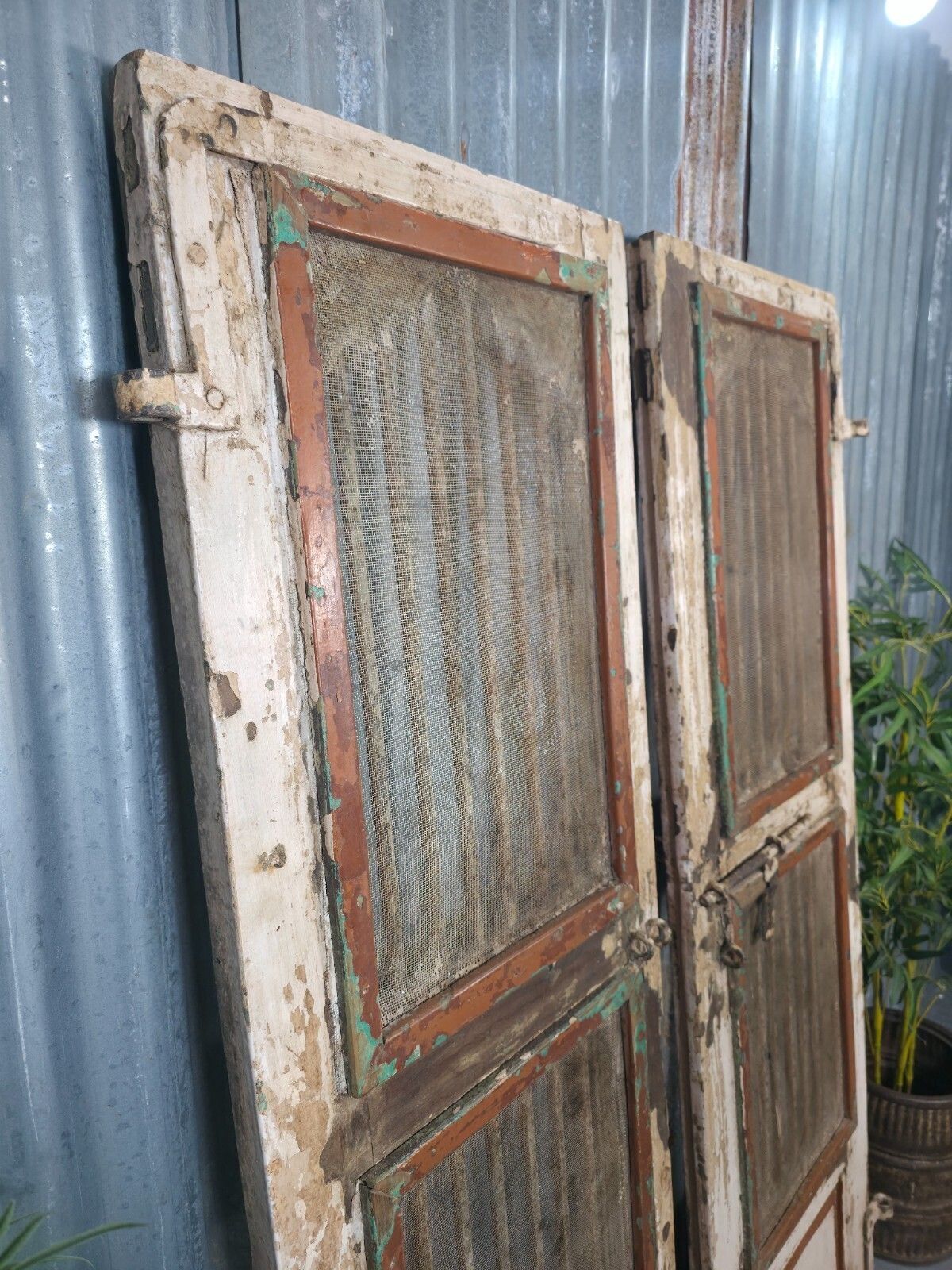 photo for sale Pair Vintage Rustic Indian Wooden Iron Doors Garden Gates Room Divider Screen