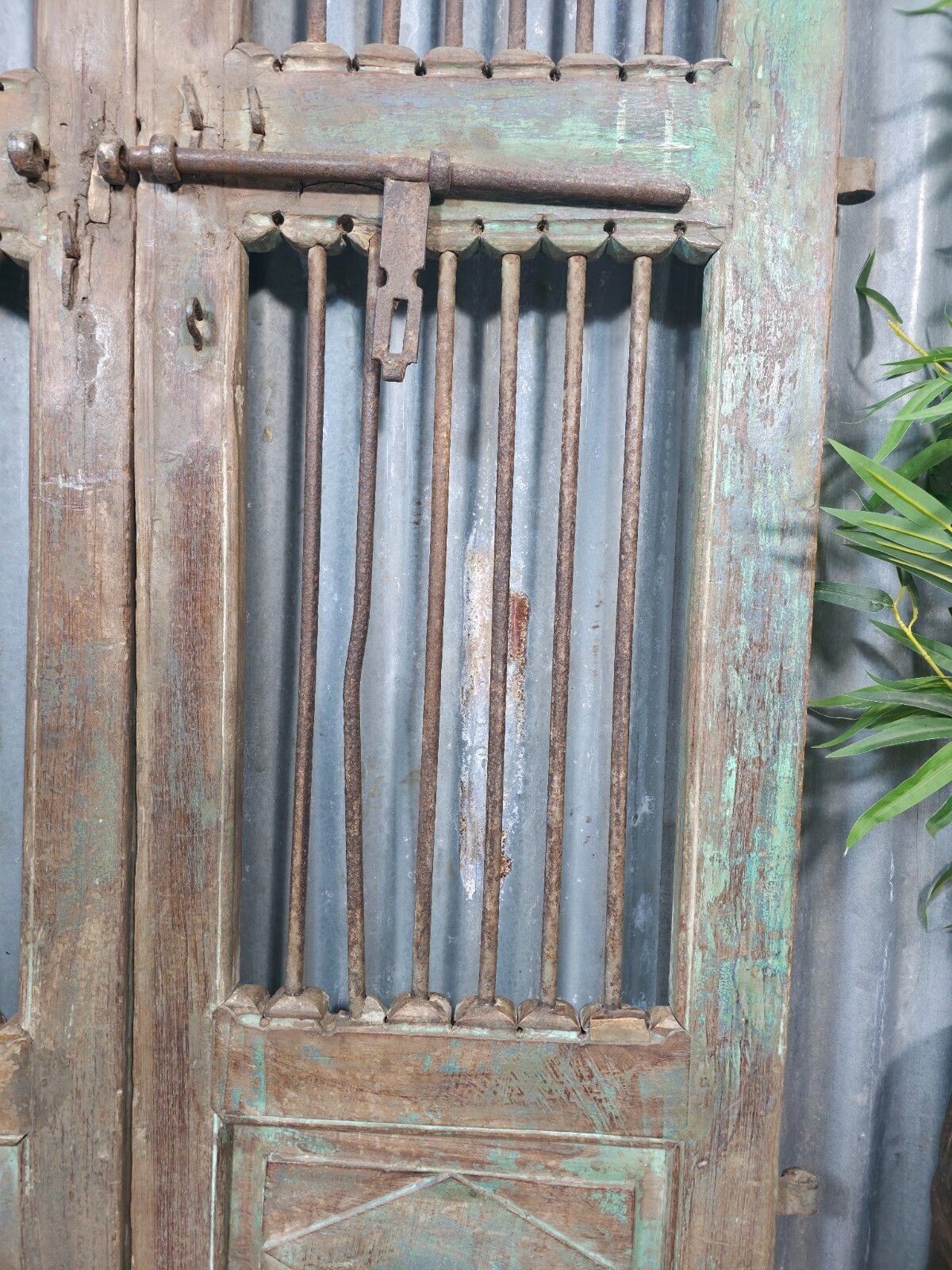 Pair Vintage Rustic Indian Wooden Iron Doors Garden Gates Room Divider Screen photo Home Fixtures