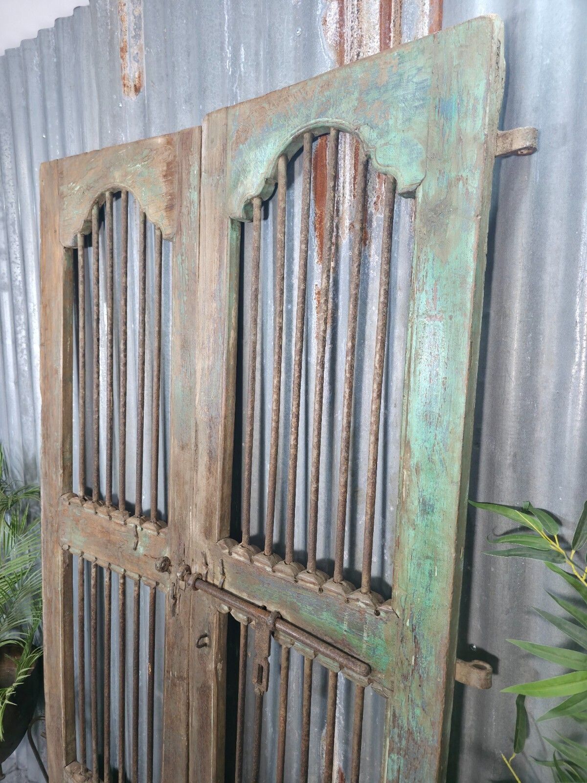 Pair Vintage Rustic Indian Wooden Iron Doors Garden Gates Room Divider Screen photo 245.0