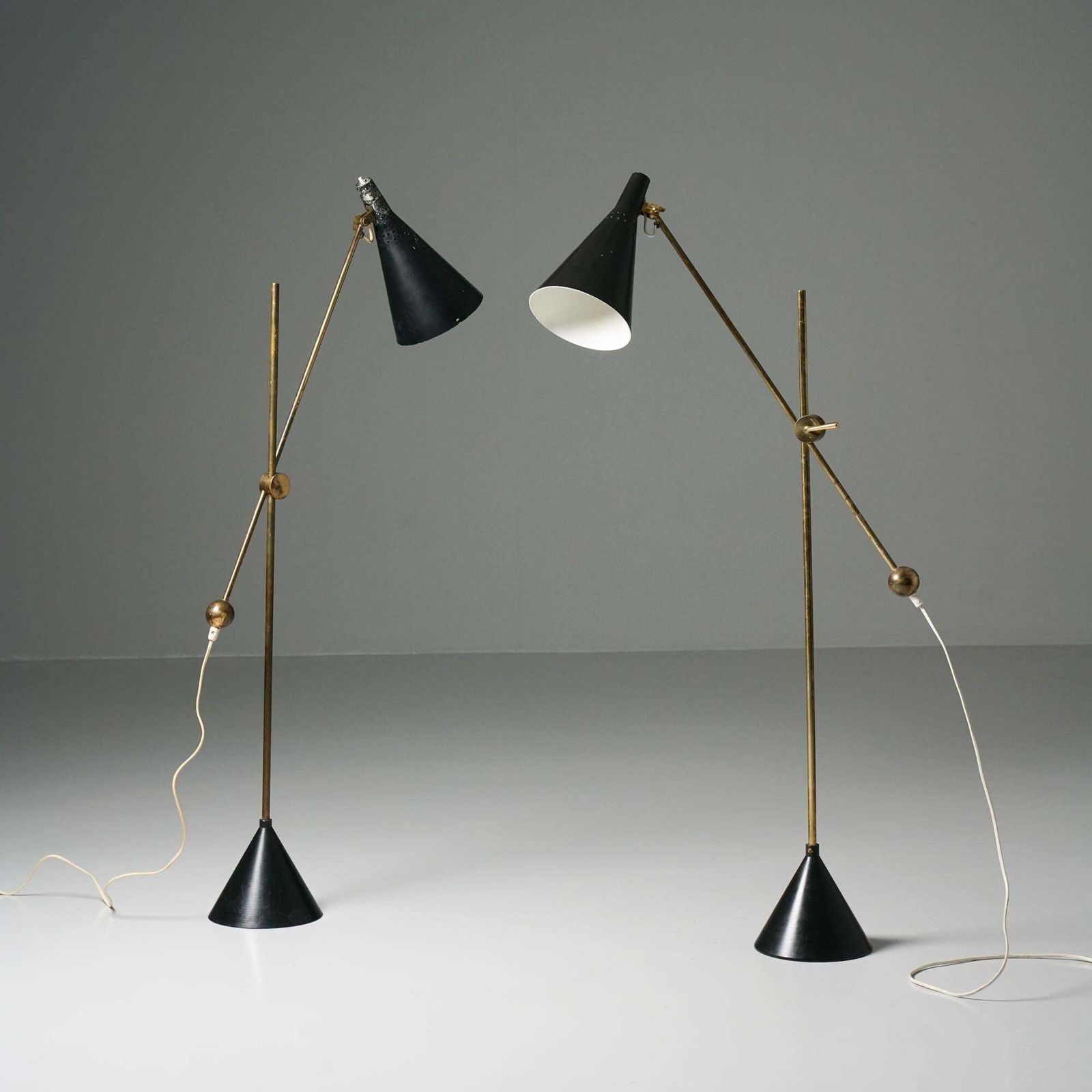 photo for sale Pair Of K10 11 Scandinavian Modern Floor Lamps, Tapio Wirkkala, Idman Oy, 1950s