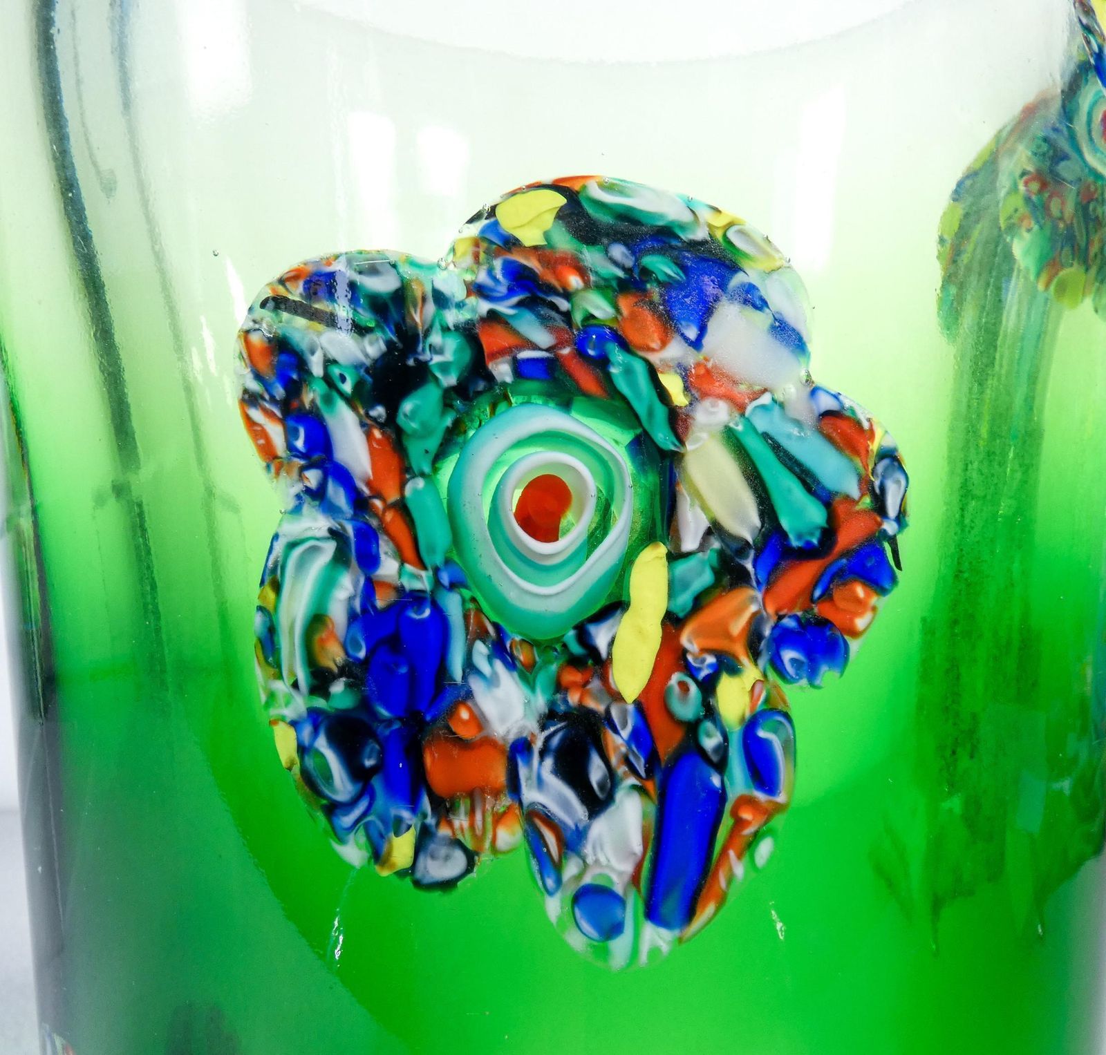 Large Murano Blown Glass Vase Decorated With Flowers And Murrine. 1990s photo Home Decor