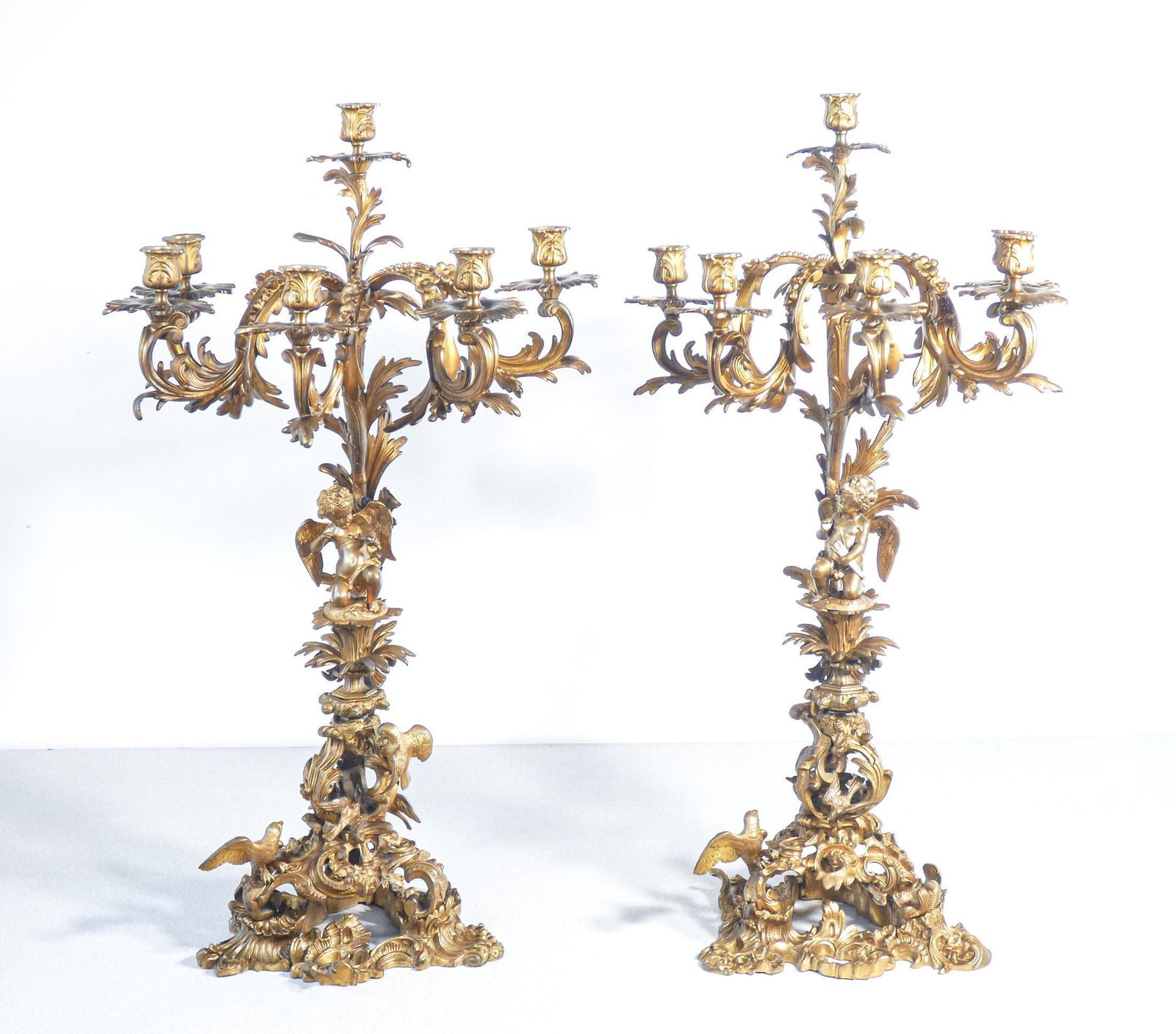 Pair Of Large Six Lumen Napoleon III Candelabra In Gilded Bronze. Mid 1800s photo furniture