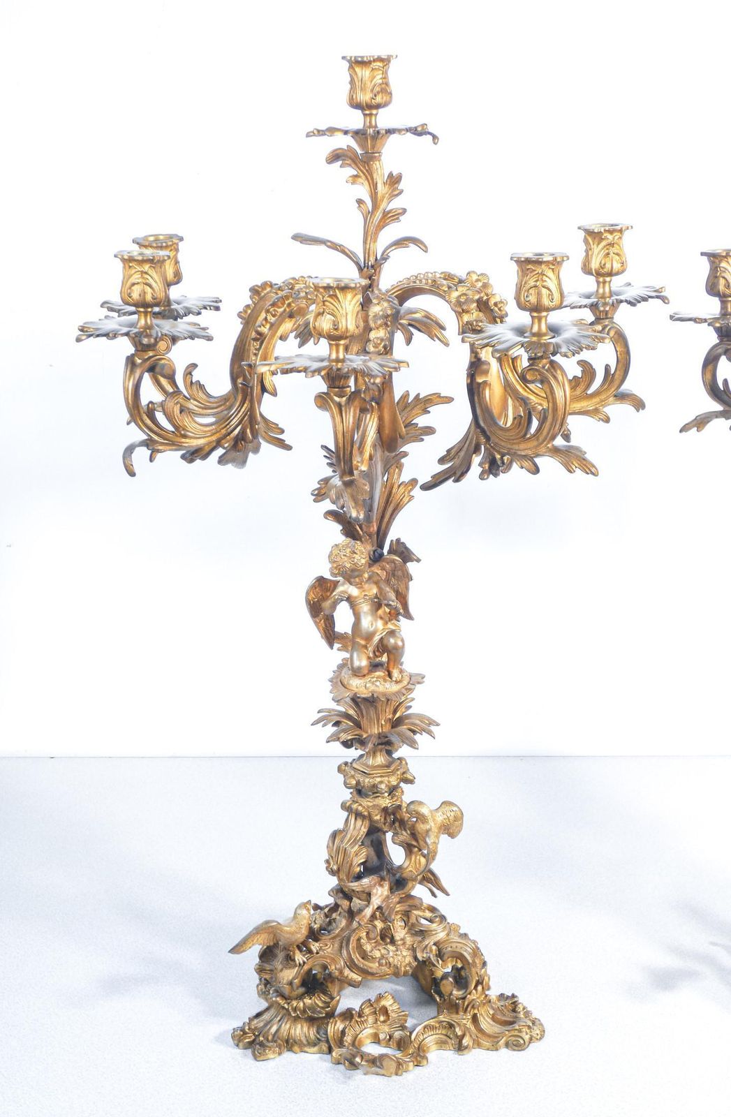 Pair Of Large Six Lumen Napoleon III Candelabra In Gilded Bronze. Mid 1800s photo for sale