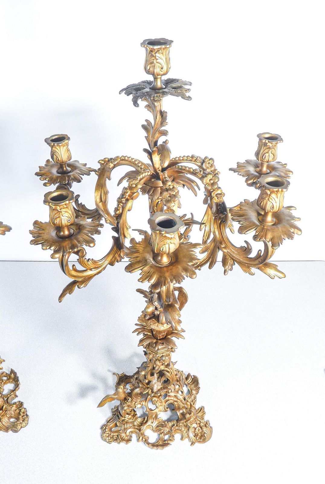 Pair Of Large Six Lumen Napoleon III Candelabra In Gilded Bronze. Mid 1800s photo vintage