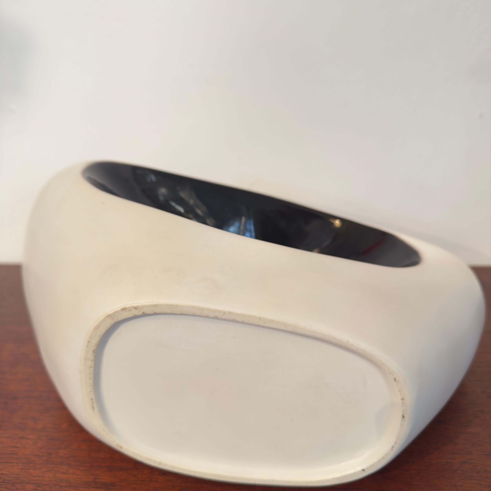 Mid Century Modern Abstract Ceramic Vase, Black And White Glaze, Italy, 1980s photo vintage