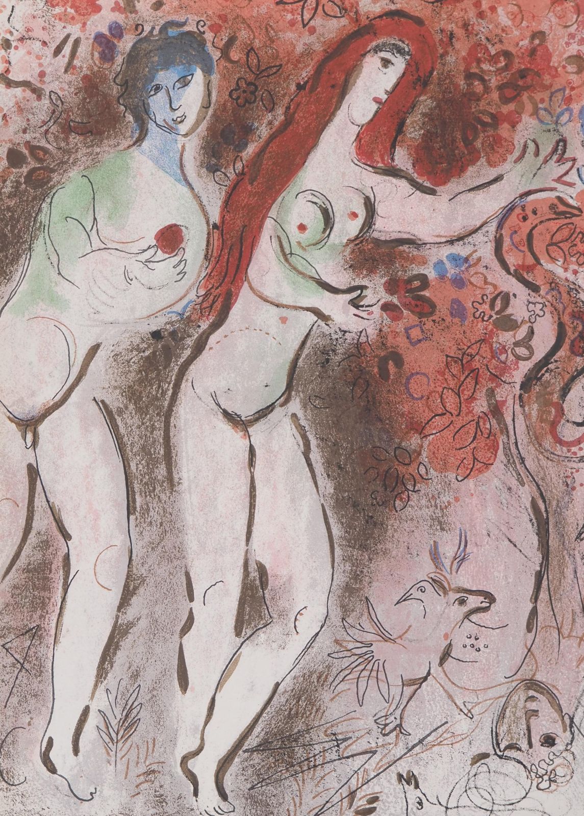 Marc Chagallthe Bible: Adam And Eve The Forbidden Fruit   Original Lithograph (Mourlot #235)1960