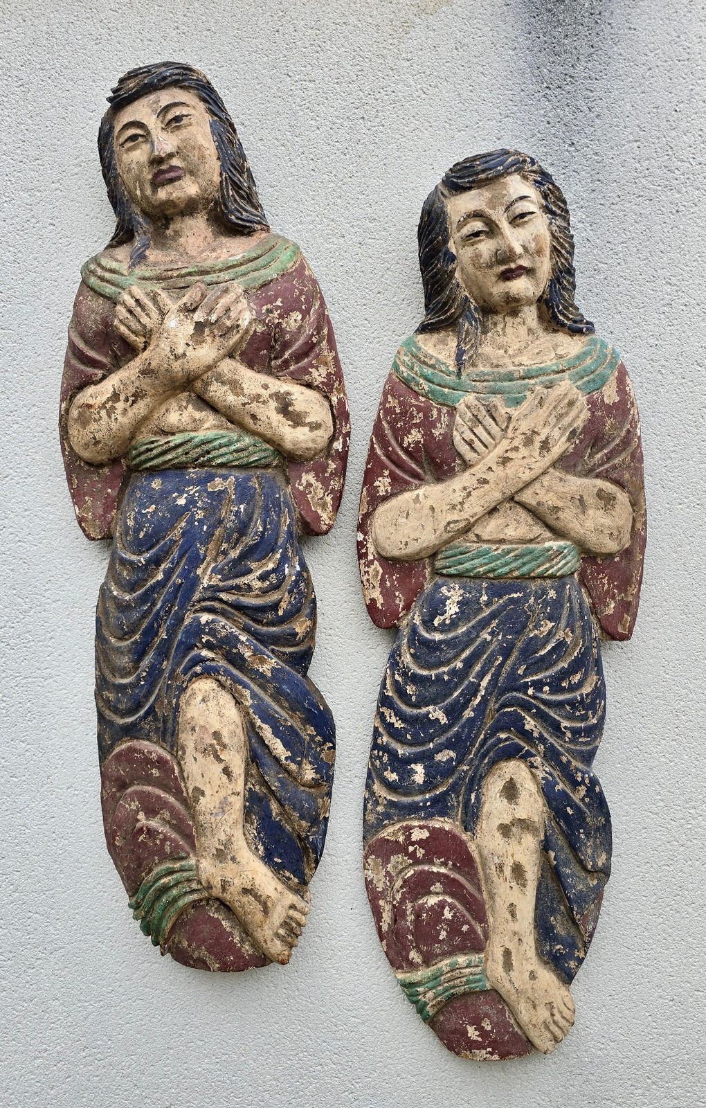 photo buy Rare Pair 18th Century Polychrome Wood Dummy Boards, Chinoiserie