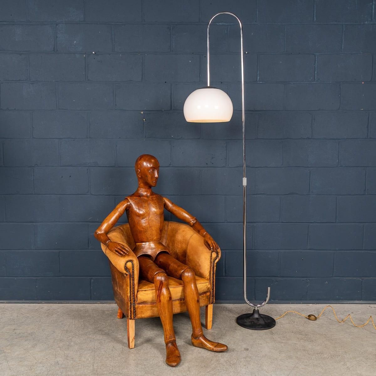 Vintage 20th Century Italian Chrome Floor Lamp With Opaline Shade C.1970 photo Lighting