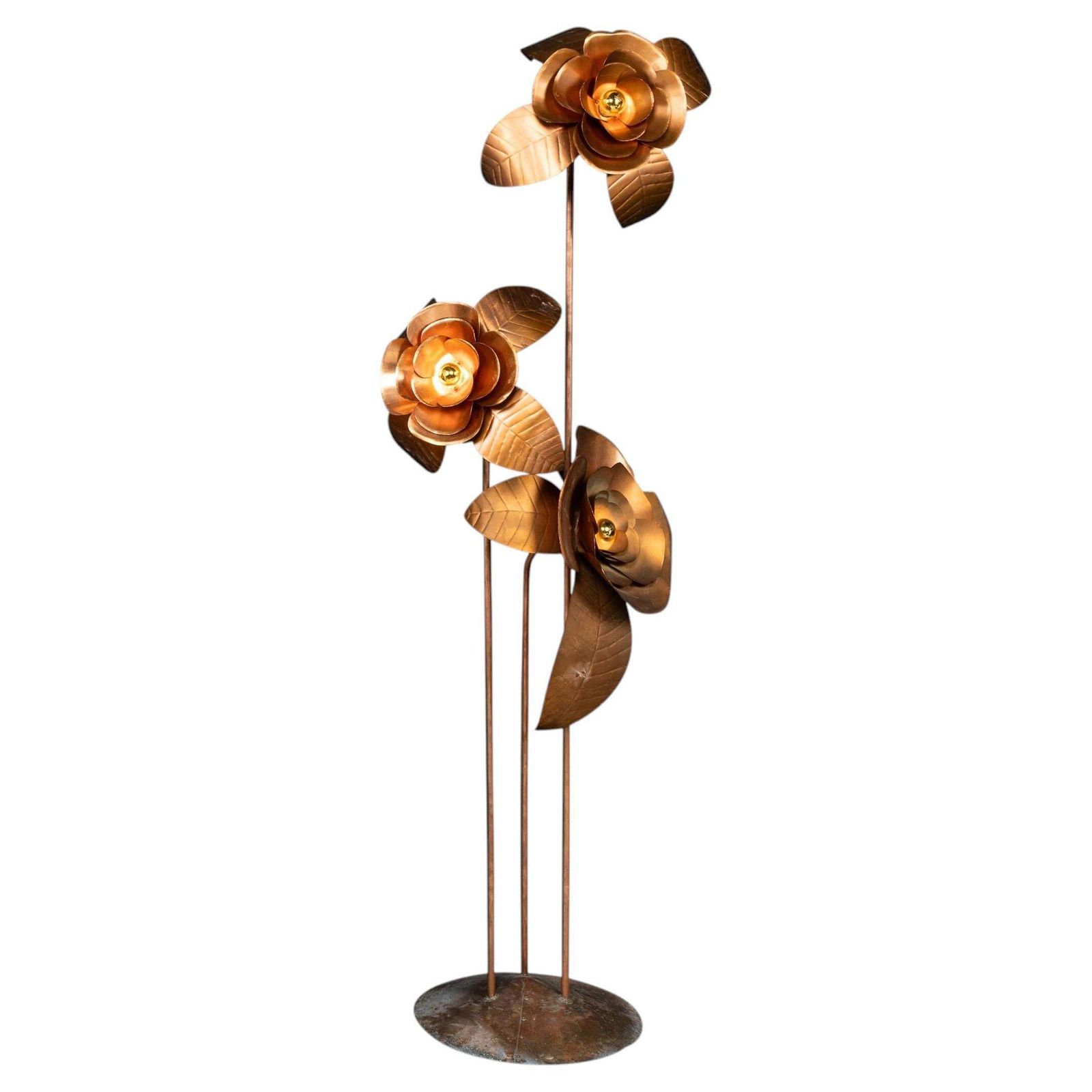 Vintage 20th Century Italian Brass Floral Floor Lamp C.1970