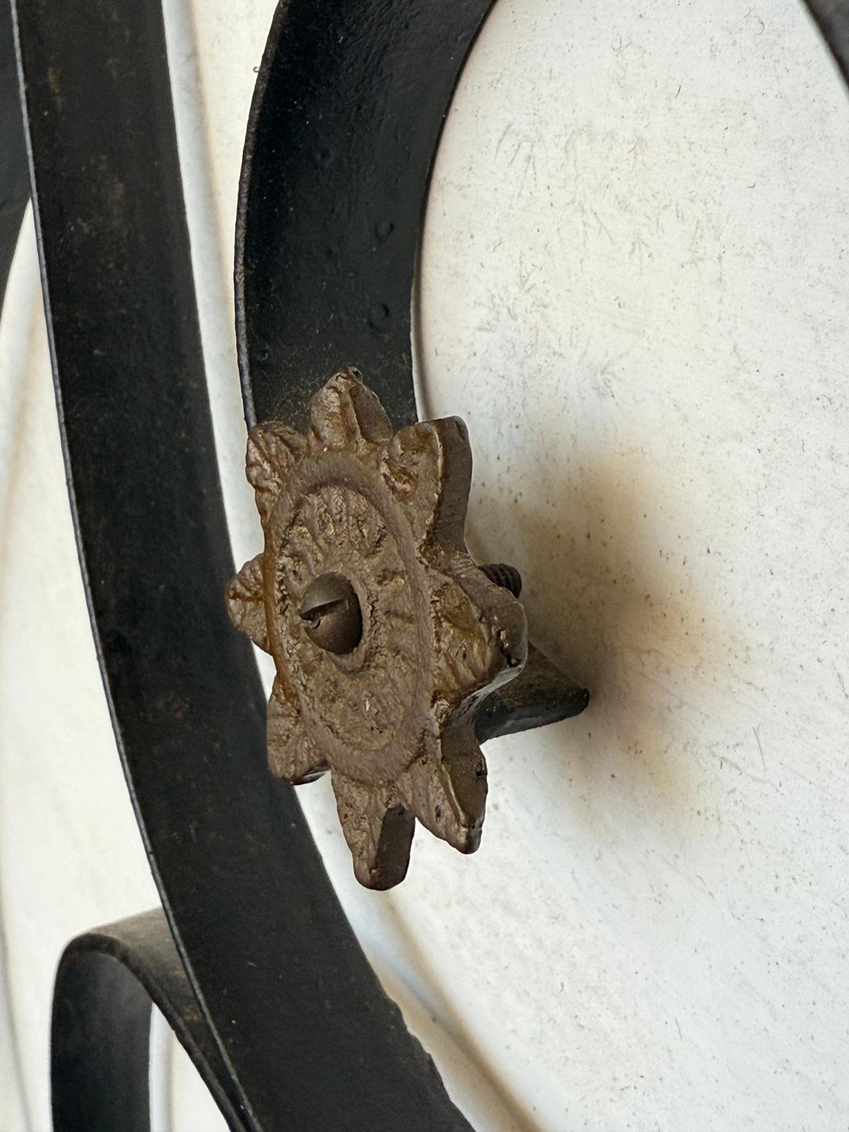 photo furniture Pair Of Solid Iron Headboard With Metal Fleurs. California King Size