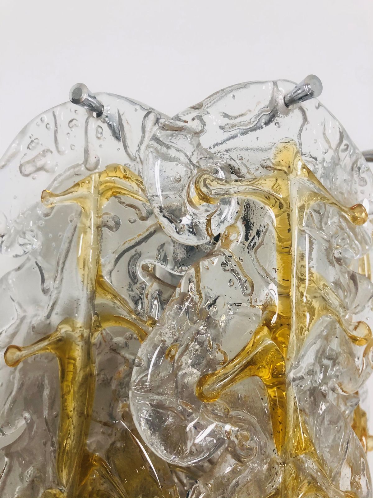Lighting Italian Midcentury Set Of Three Leaf Murano Wall Sconces By Mazzega, 1970s photo