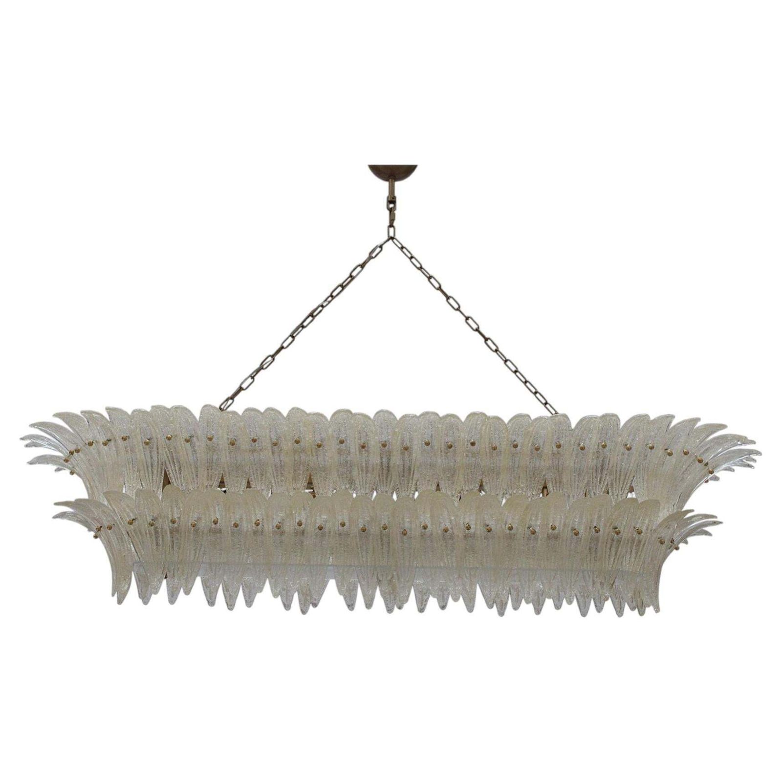 Mid Century Style Transparent Murano Glass And Brass Italian Suspension Lamp