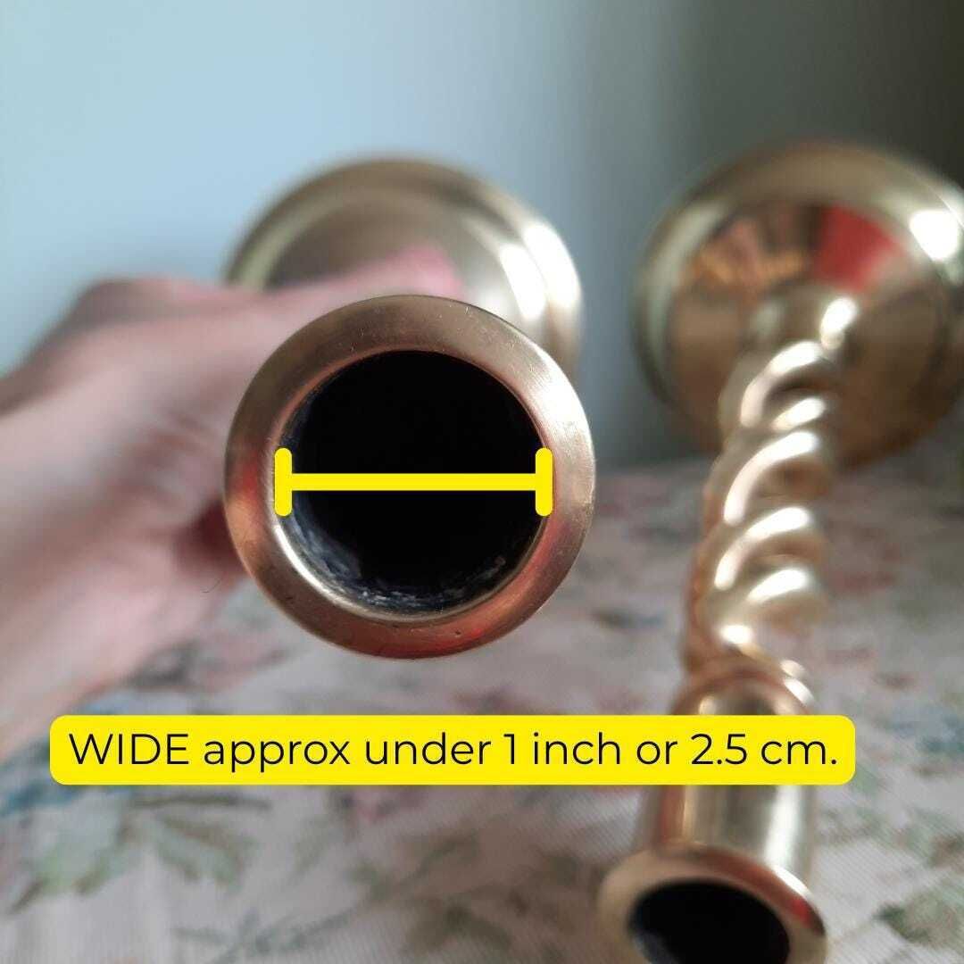 Truly Antique Victorian Open Barley Twist Brass Candle Holder Pair 1800s 12'' Tall photo Home Decor