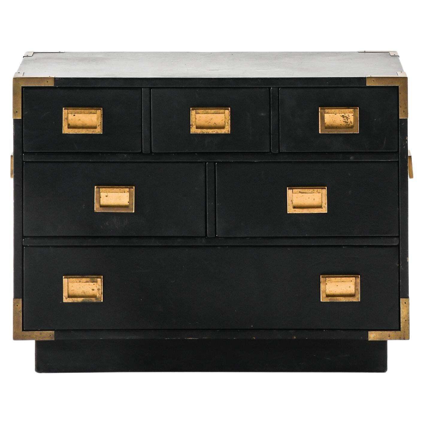Rare Freestanding Bureau In Brass And Leather By Ove Feuk, 1960s