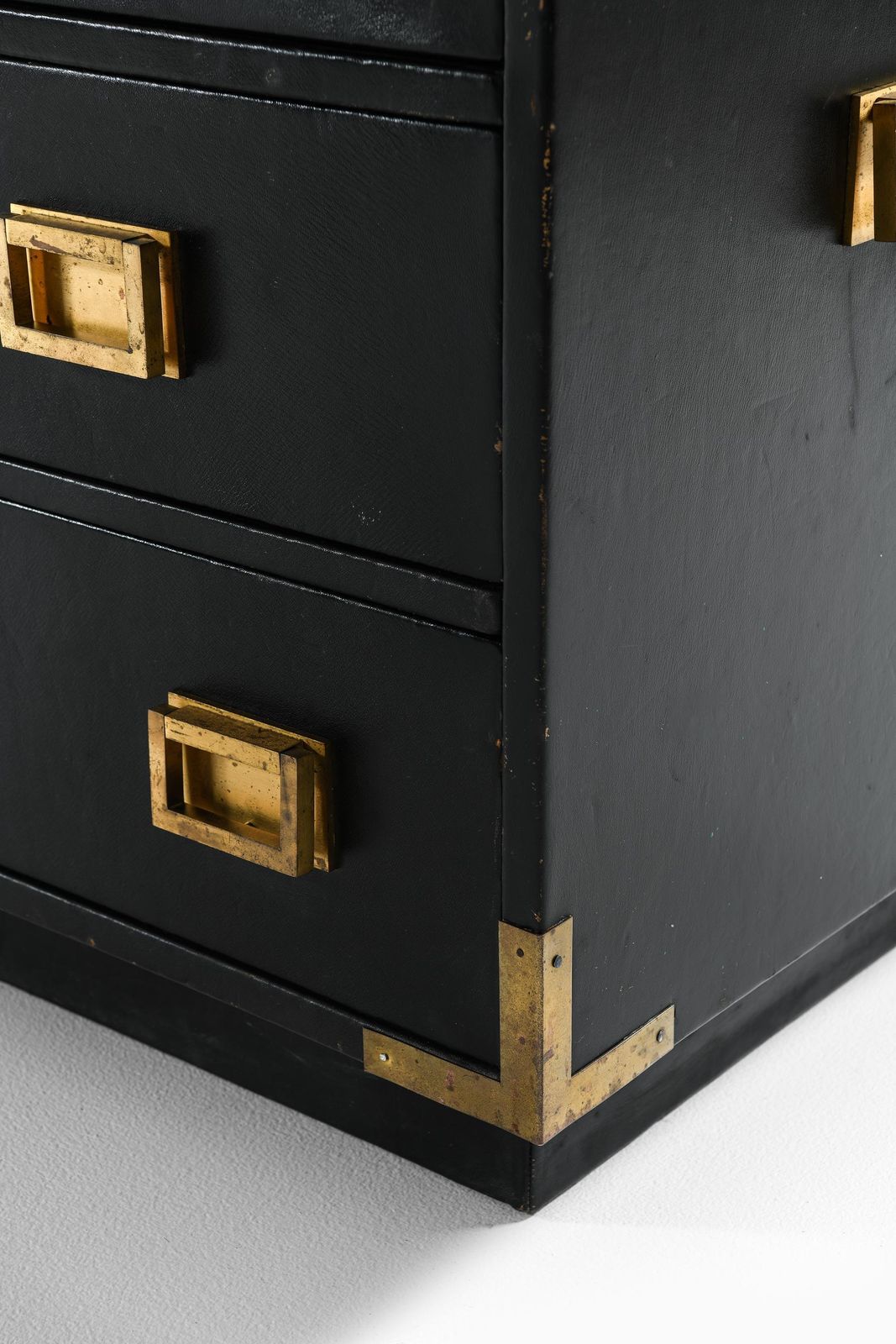 Rare Freestanding Bureau In Brass And Leather By Ove Feuk, 1960s photo Furniture