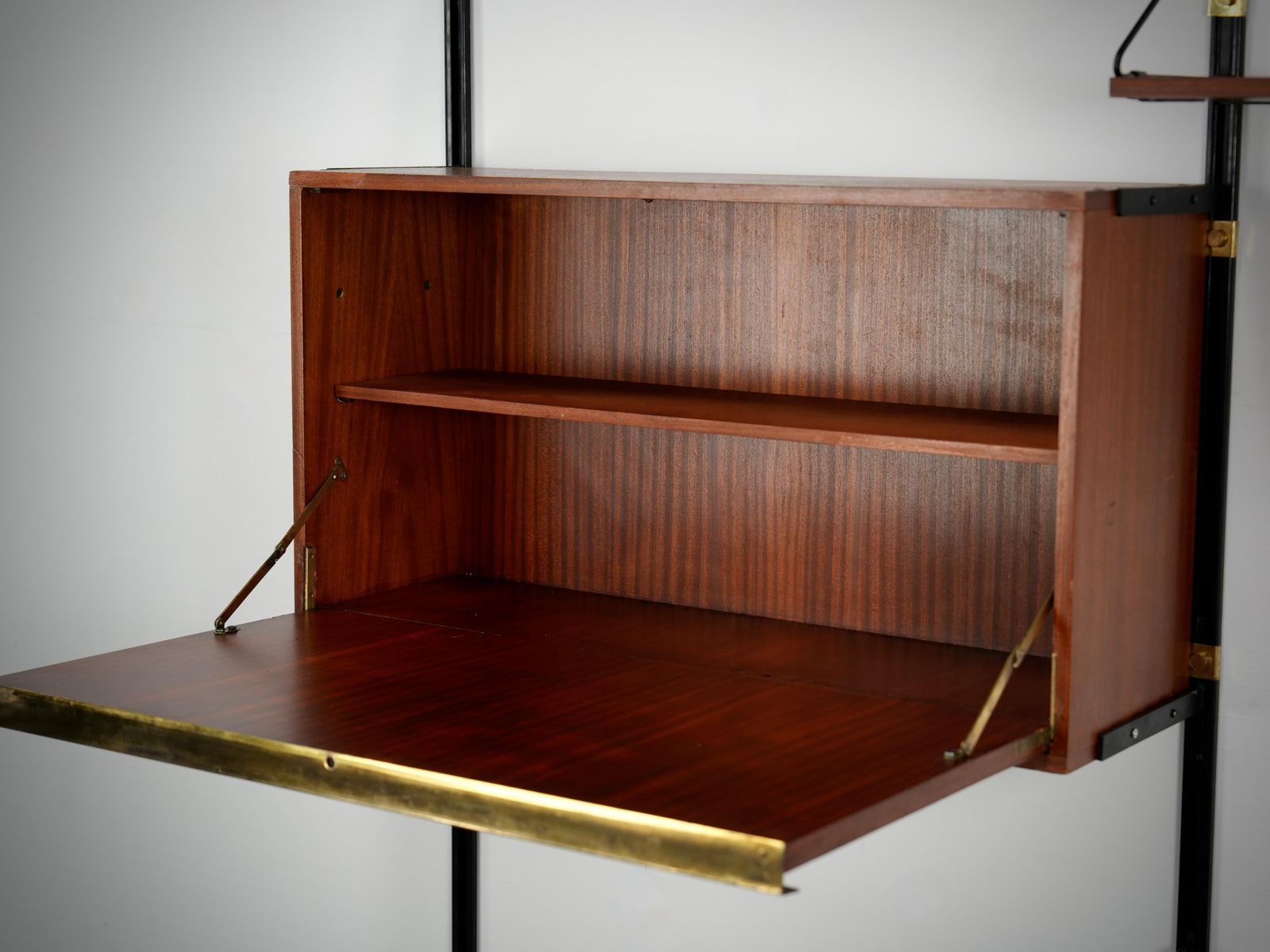 High Modular Wall Unit With Dry Bar In Wood, Metal And Brass, Italy, 1960's photo 3656.0