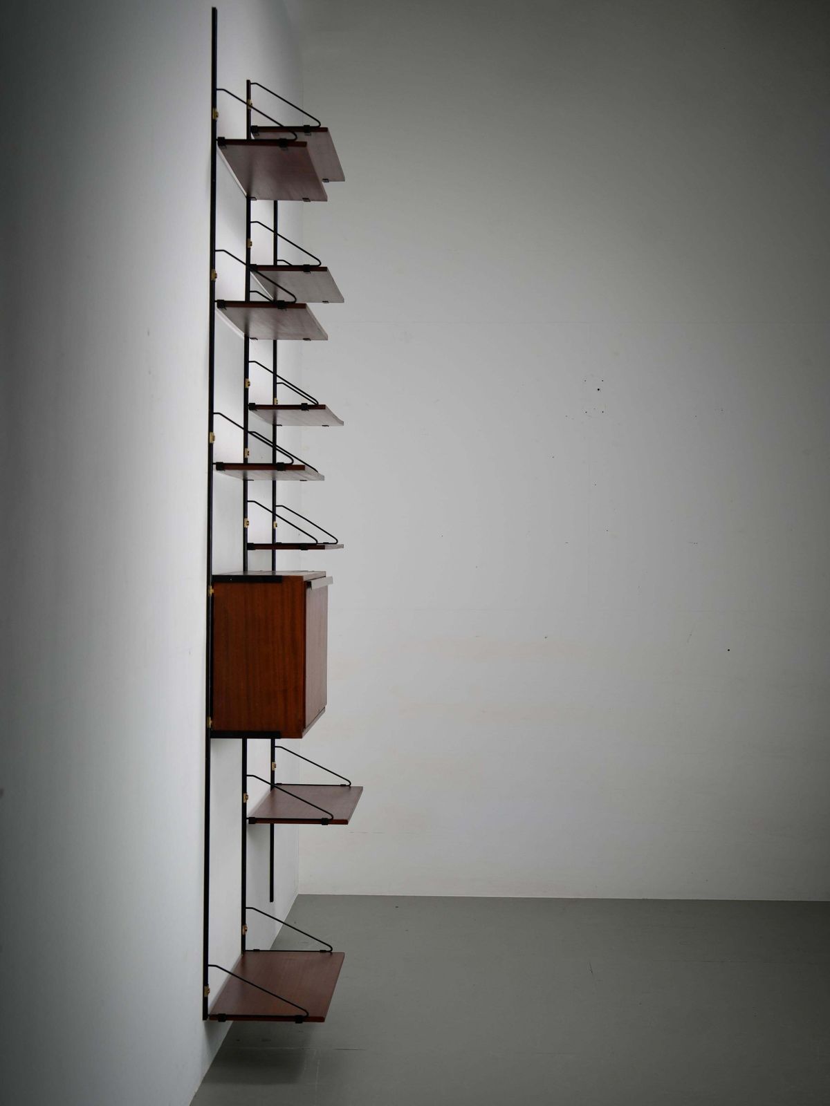 High Modular Wall Unit With Dry Bar In Wood, Metal And Brass, Italy, 1960's photo buy
