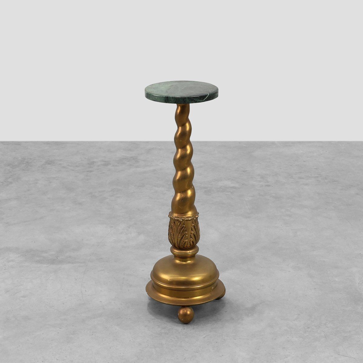 Art Deco Side Table With Green Marble Top And Bronze Base, Belgium, 1925