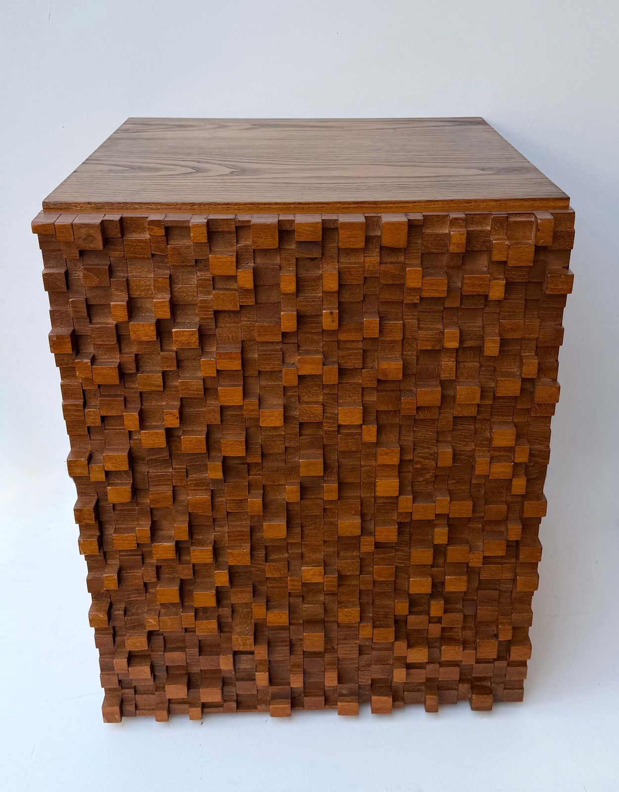 Contemporary Pair Of Wood Marquetry Cube Bedside Tables. Italy photo furniture