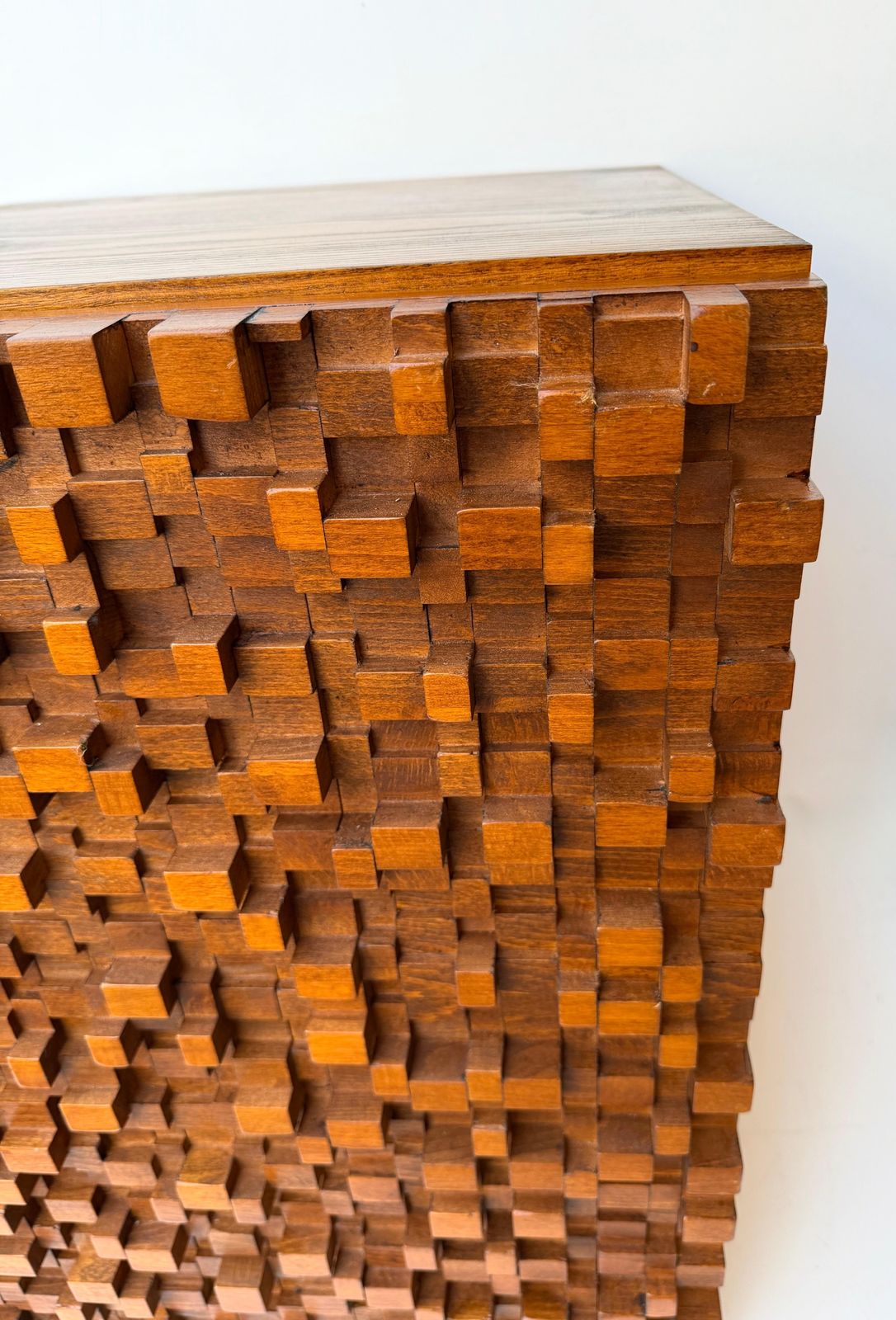 photo for sale Contemporary Pair Of Wood Marquetry Cube Bedside Tables. Italy