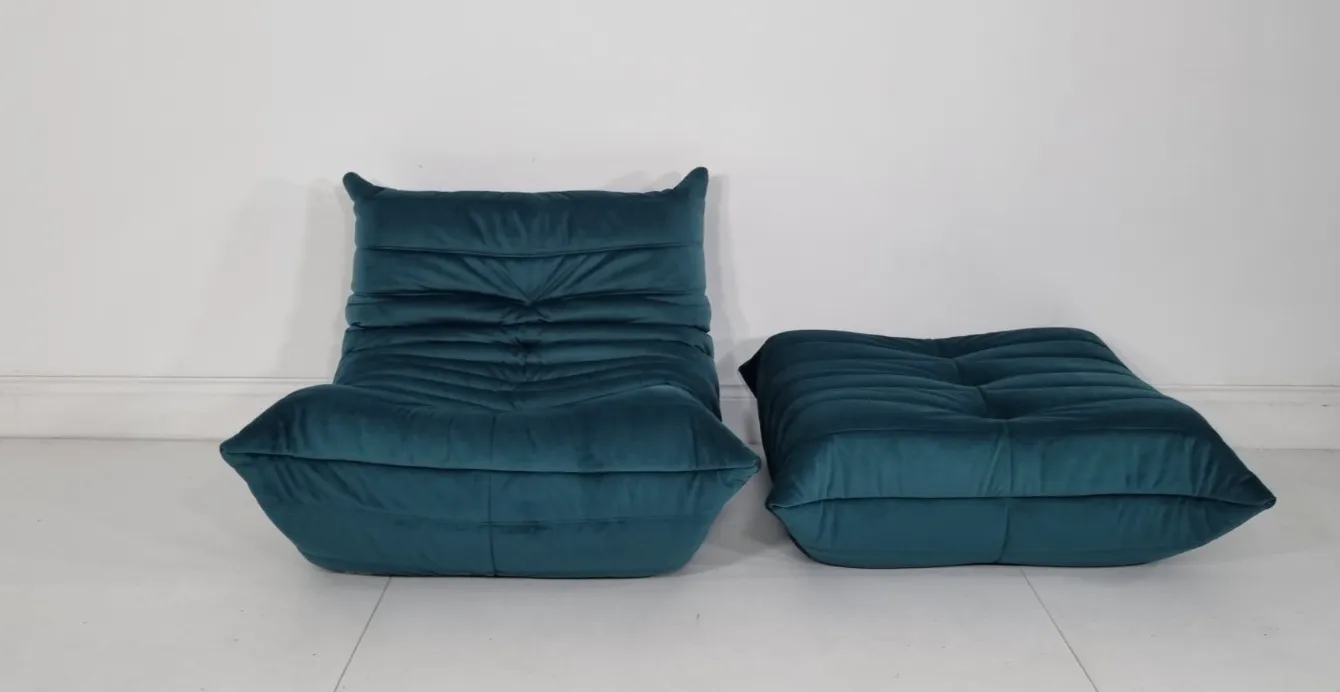 Ligne Roset Togo Chair And Footstool In Teal Velvet Immaculate Condition