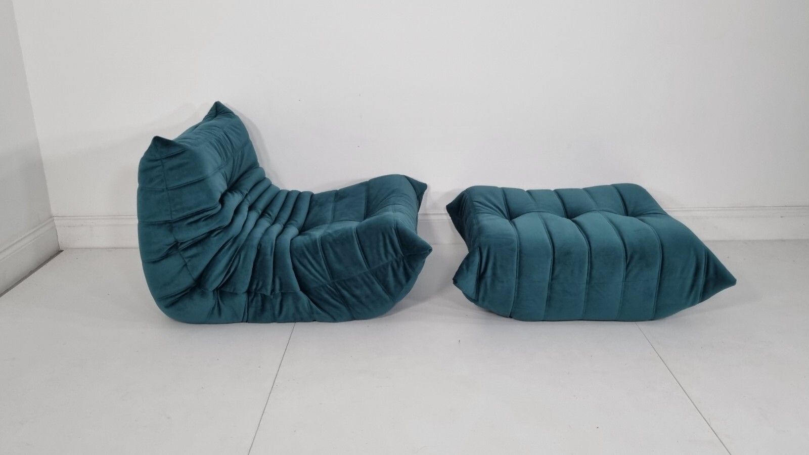 photo for sale Ligne Roset Togo Chair And Footstool In Teal Velvet Immaculate Condition