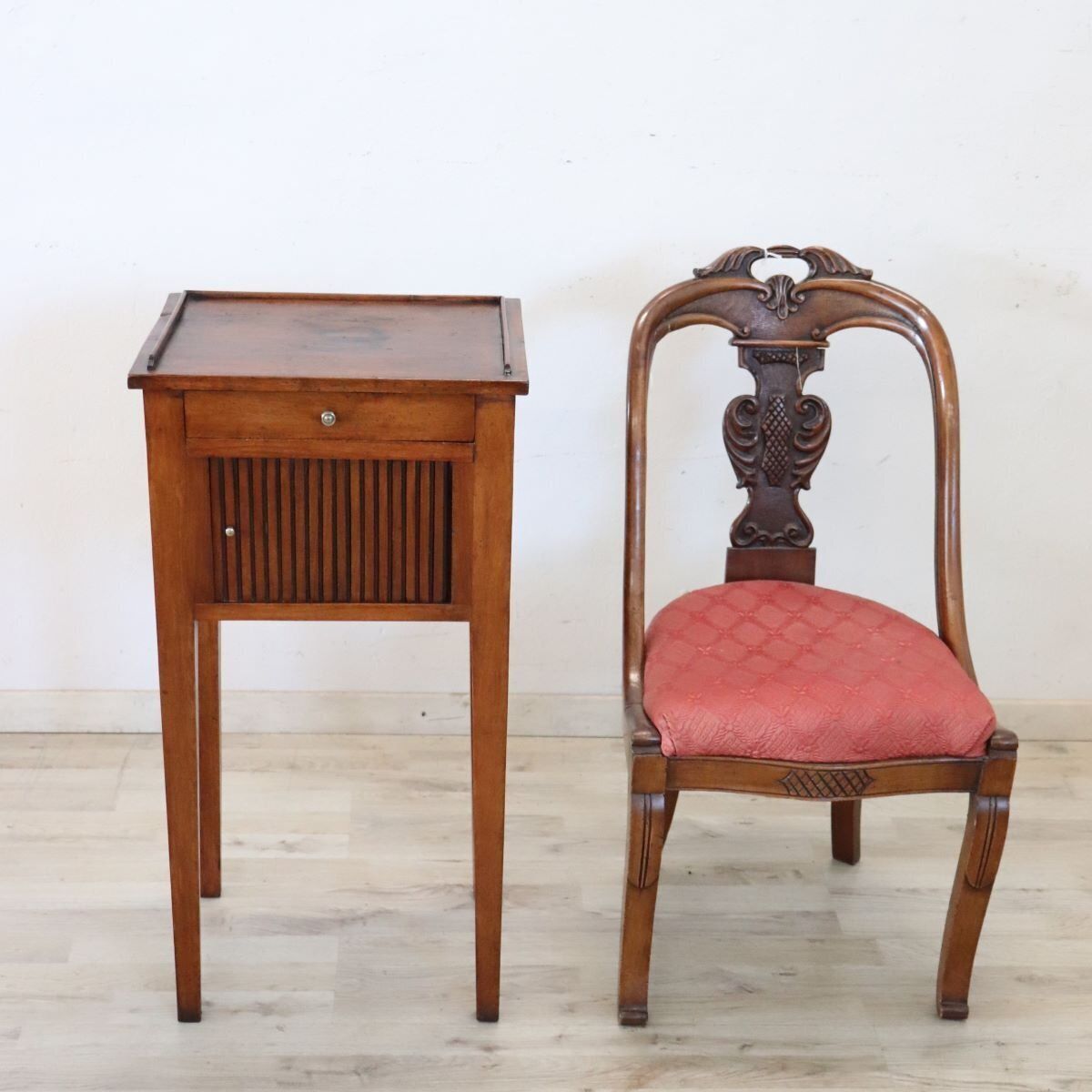 Antique Walnut Nightstand With Shutter Door, 1800s photo Furniture